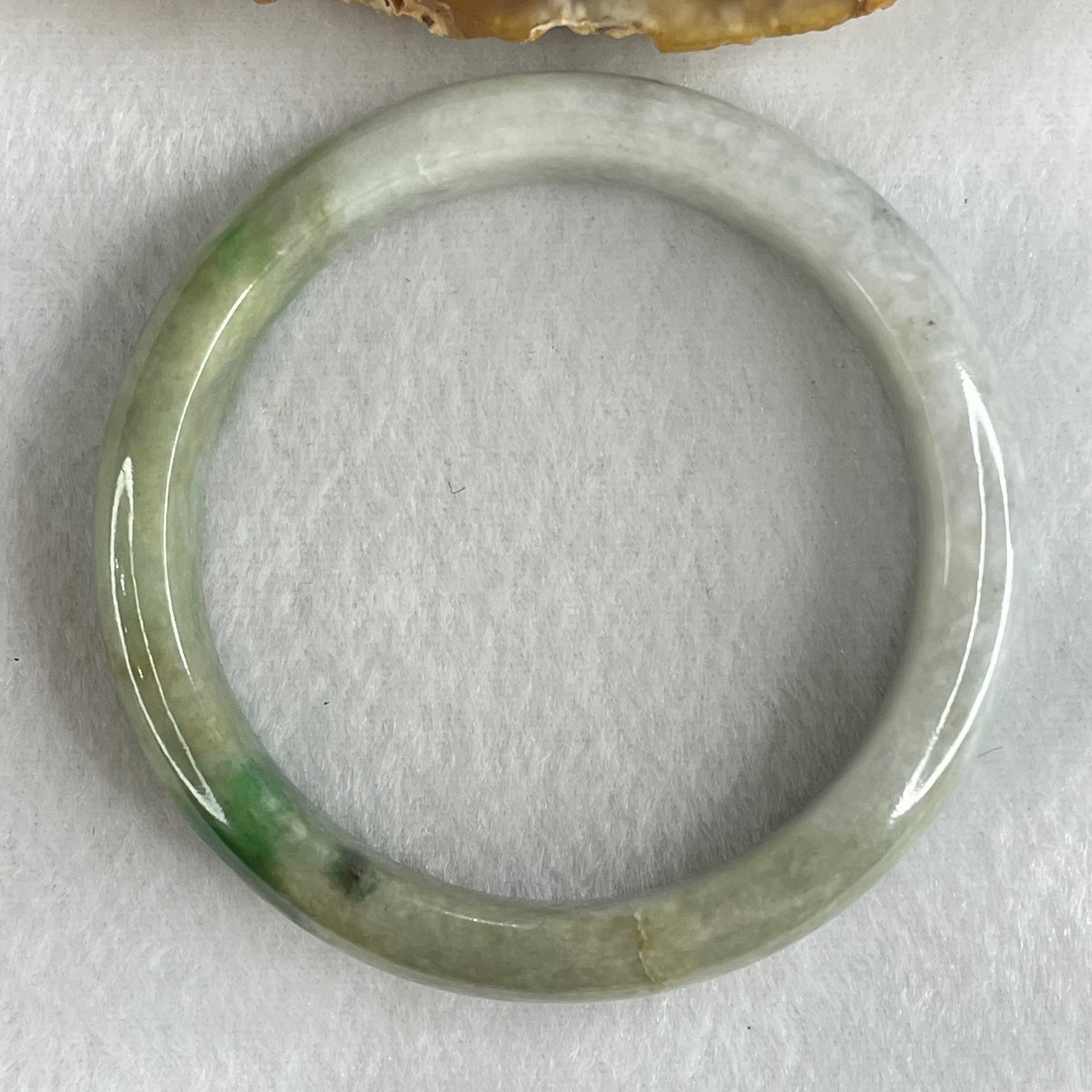 Type A Light Blueish Green with Spicy Green Piao Hua Jadeite Bangle 46.76g Inner Diameter 56.9mm 11.8 by 8.0mm (External Line with Very Slight Internal Lines) - Huangs Jadeite and Jewelry Pte Ltd