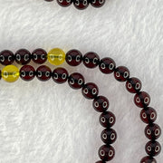 Natural Blood Red with Yellow Amber Beads Necklace 天然血珀项链 12.33g 62cm 5.8mm 108 Beads 6.0mm 3 Yellow Beads - Huangs Jadeite and Jewelry Pte Ltd