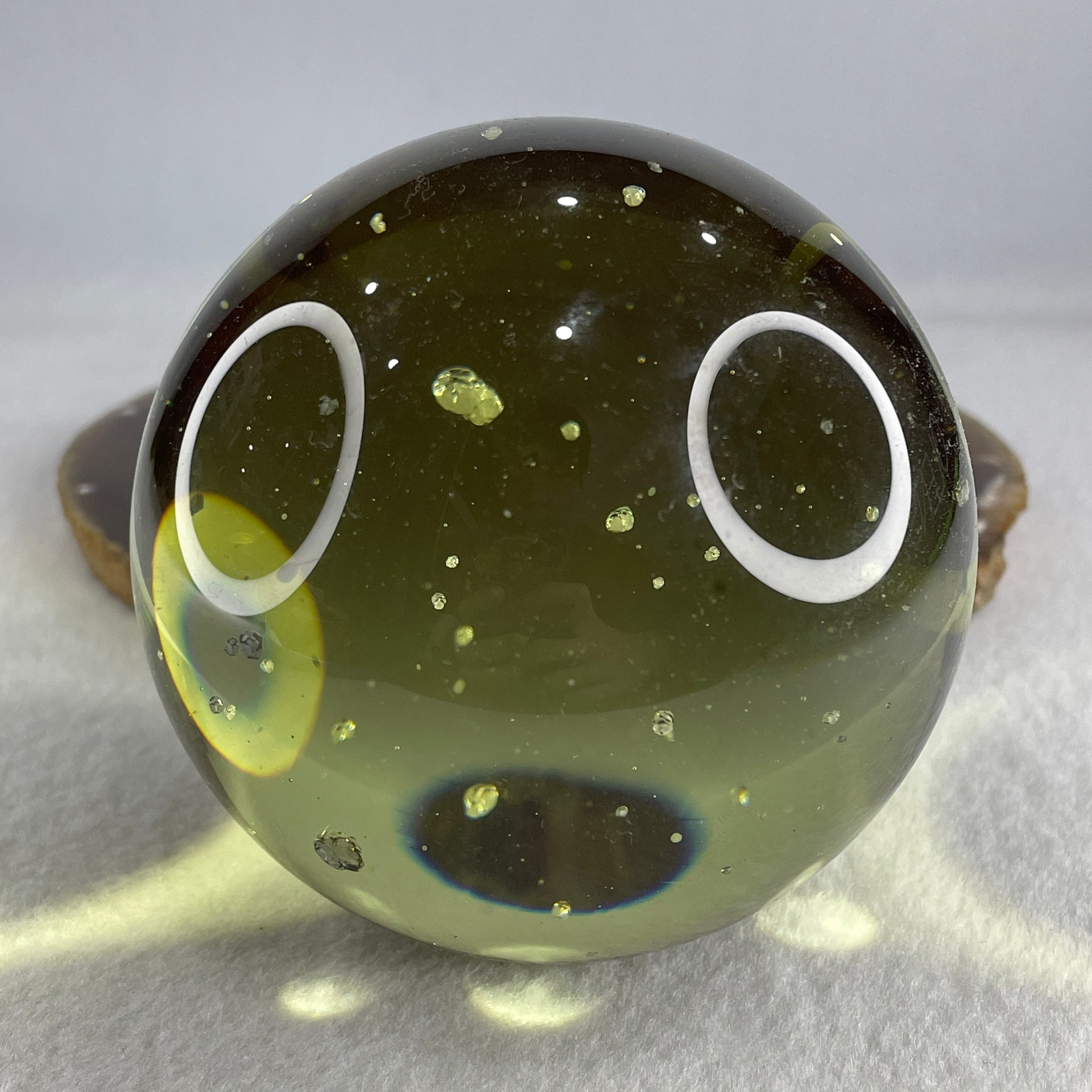 Natural Yellow Liuli Ball Display with Wooden Stand 892.01g 87.6 by 108.0mm - Huangs Jadeite and Jewelry Pte Ltd