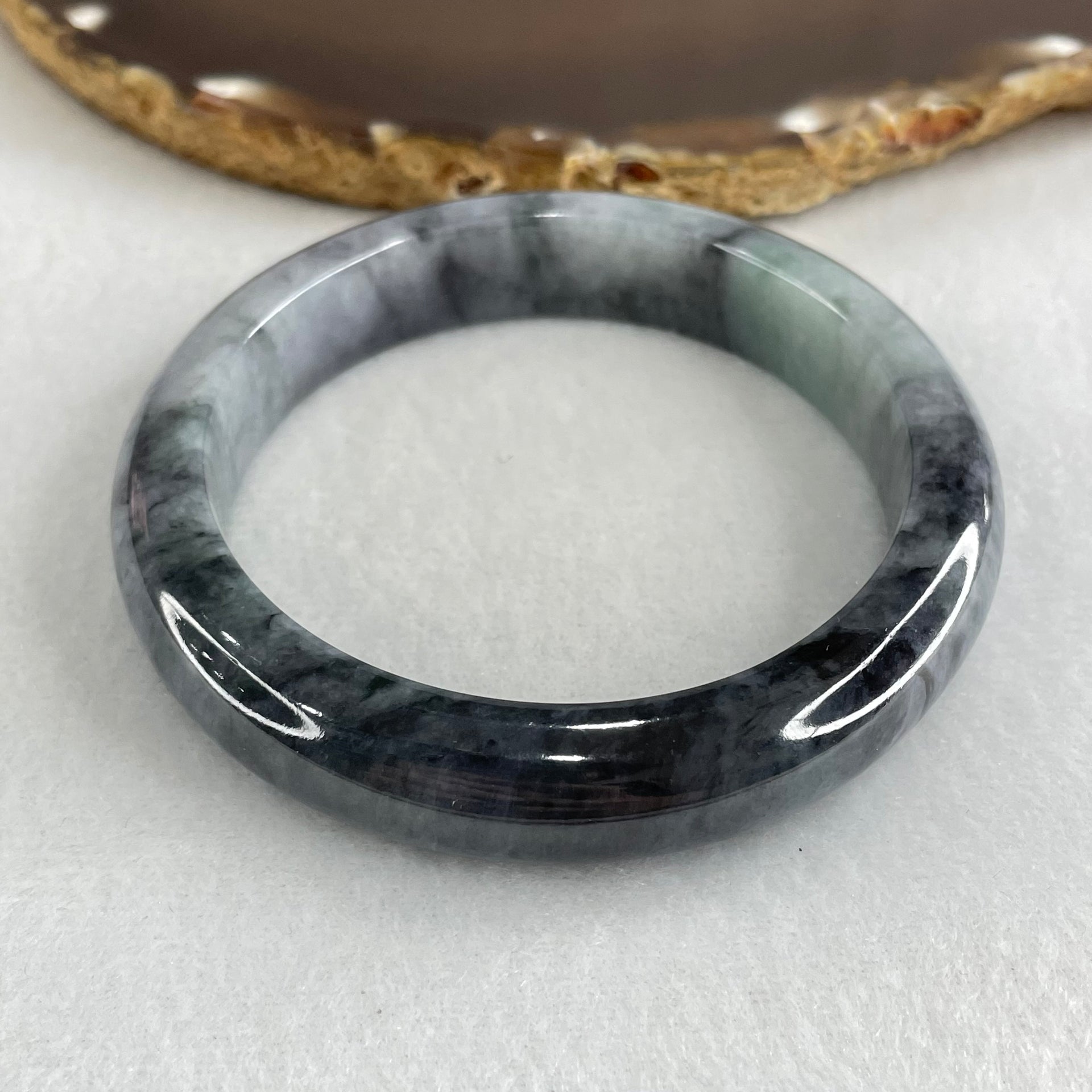 Type A Wuji Grey with Green Jadeite Bangle 61.58g Inner Diameter 56.4mm 12.6 by 8.8mm (Close to Perfect) - Huangs Jadeite and Jewelry Pte Ltd