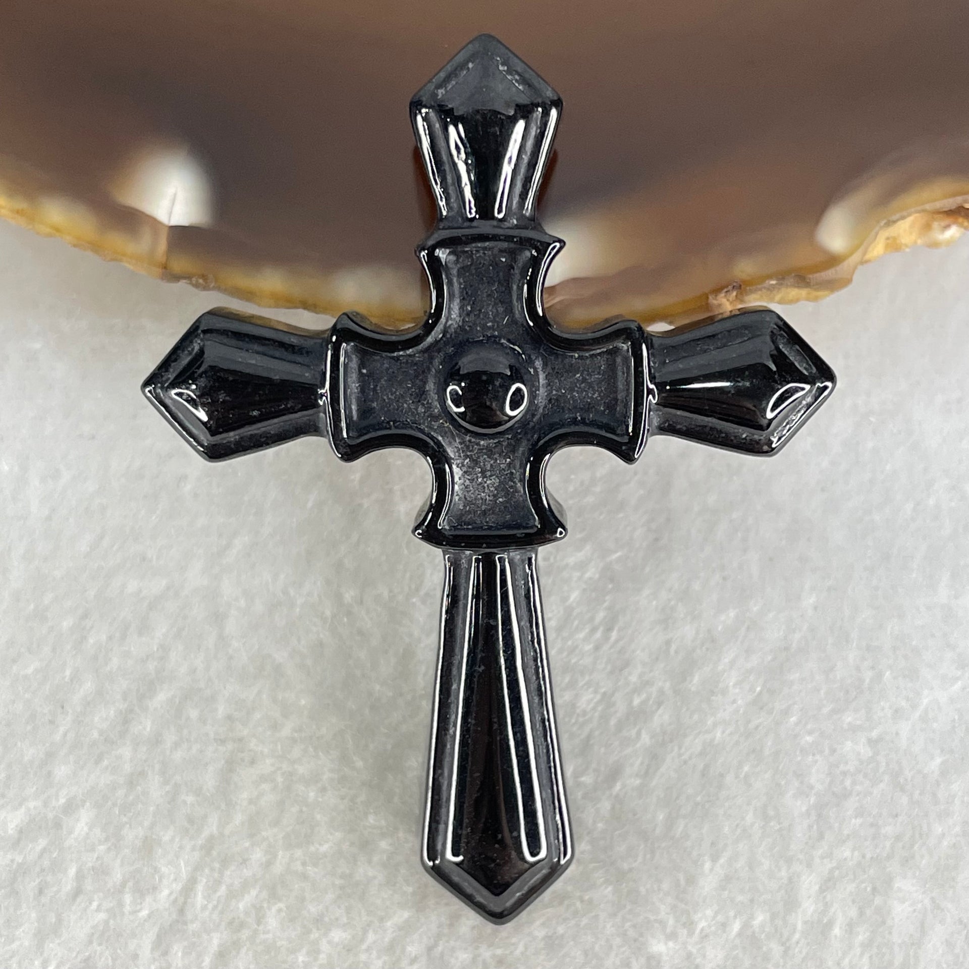 Type A Opaque Black Jadeite Cross Pendant 13.83g 49.8 by 38.2 by 8.3mm - Huangs Jadeite and Jewelry Pte Ltd