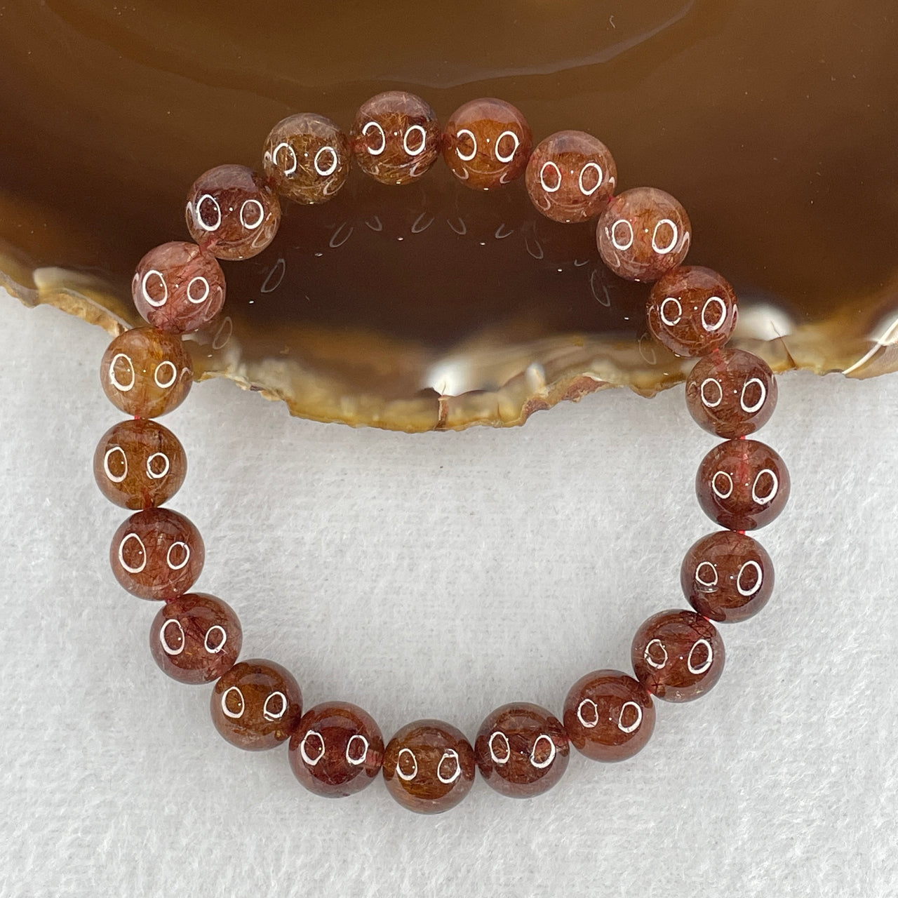 Natural Copper Rutilated Quartz Beads Bracelet 22.28g 15.5cm 9.3mm 21 Beads