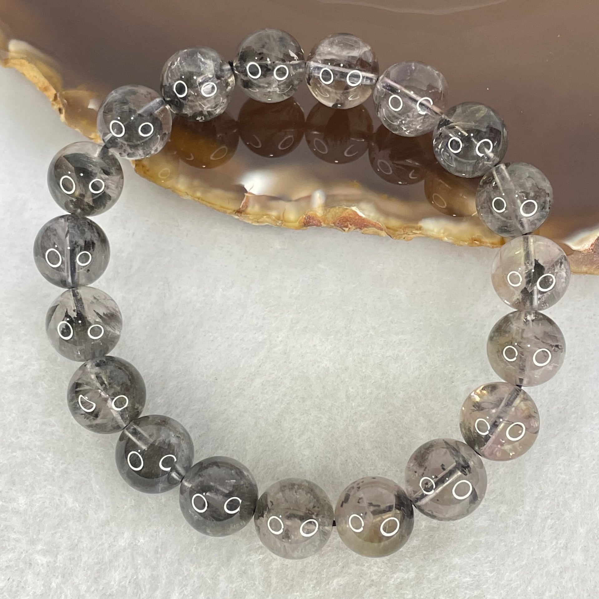 Natural Black Auralite Quartz Beads Bracelet 27.50g 16cm 10.3mm 19 Beads - Huangs Jadeite and Jewelry Pte Ltd