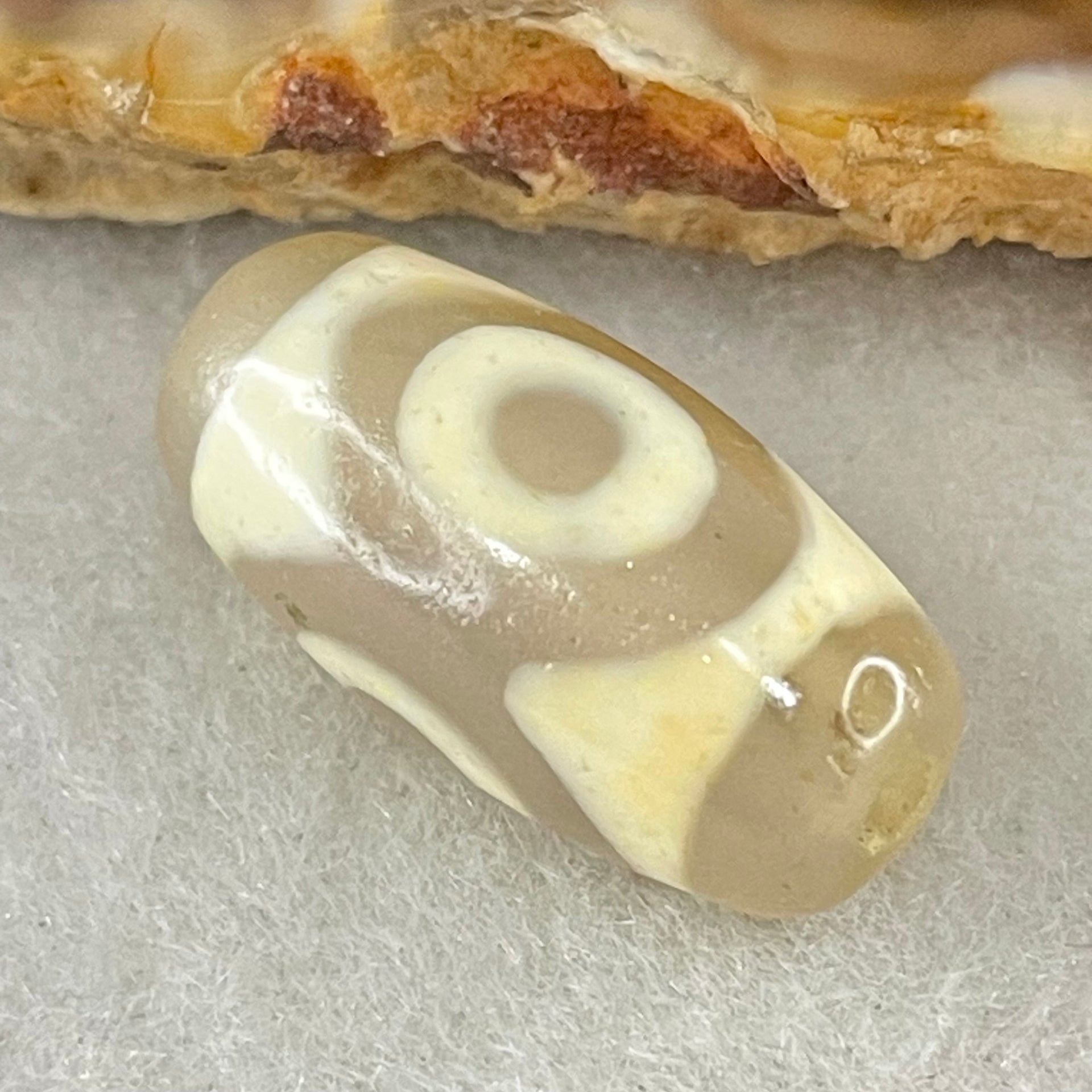 Natural Powerful Tibetan Old Oily Agate 3 Eyes Dzi Bead Heavenly Master (Tian Zhu) 三眼天诛 3.05g 20.1 by 10.2mm - Huangs Jadeite and Jewelry Pte Ltd