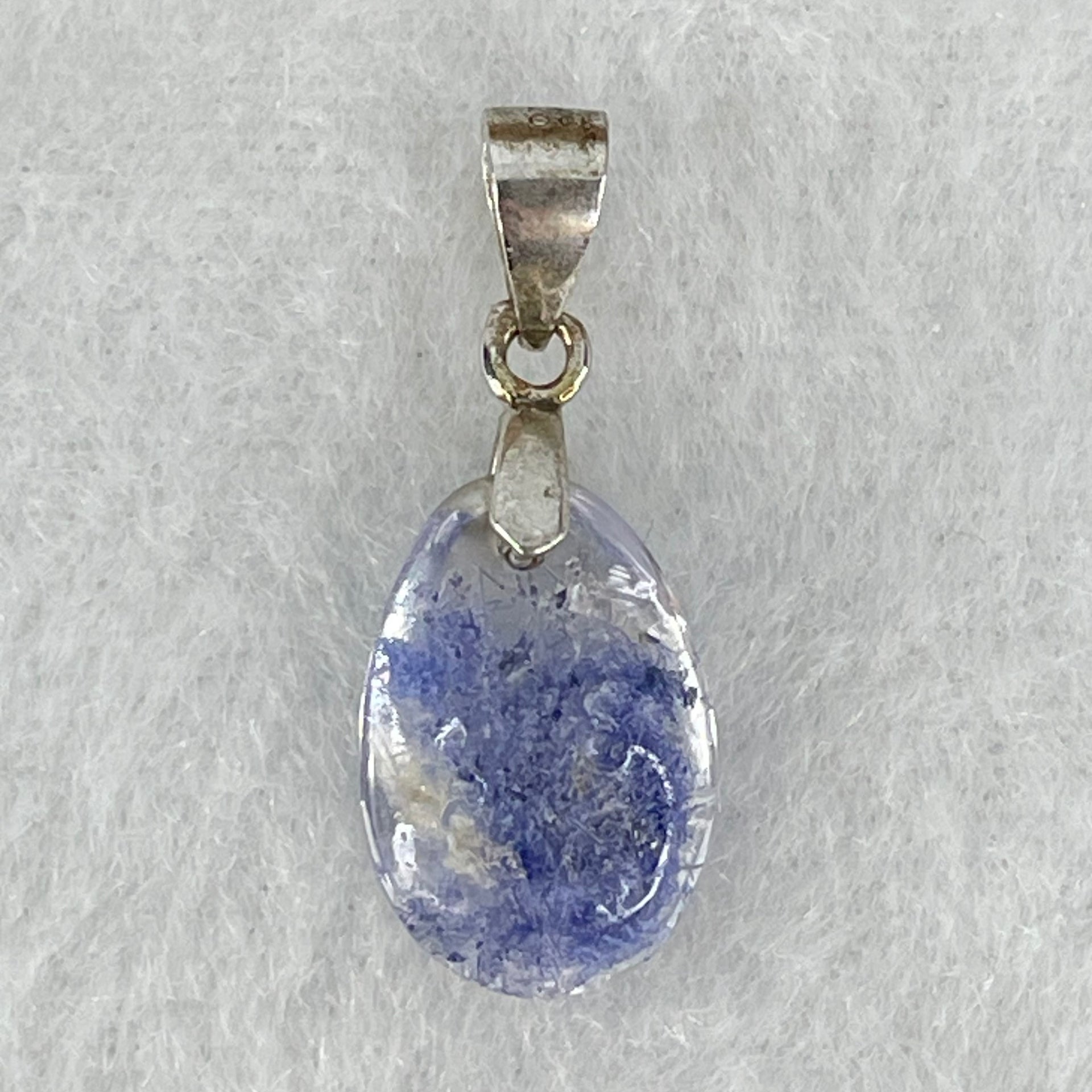 Rare Very Good Grade Natural Blue Dumortierite Rutilated Quartz Teardrop Pendant with S925 Sliver Clasps 1.11g 14.1 by 9.2 by 5.3mm - Huangs Jadeite and Jewelry Pte Ltd