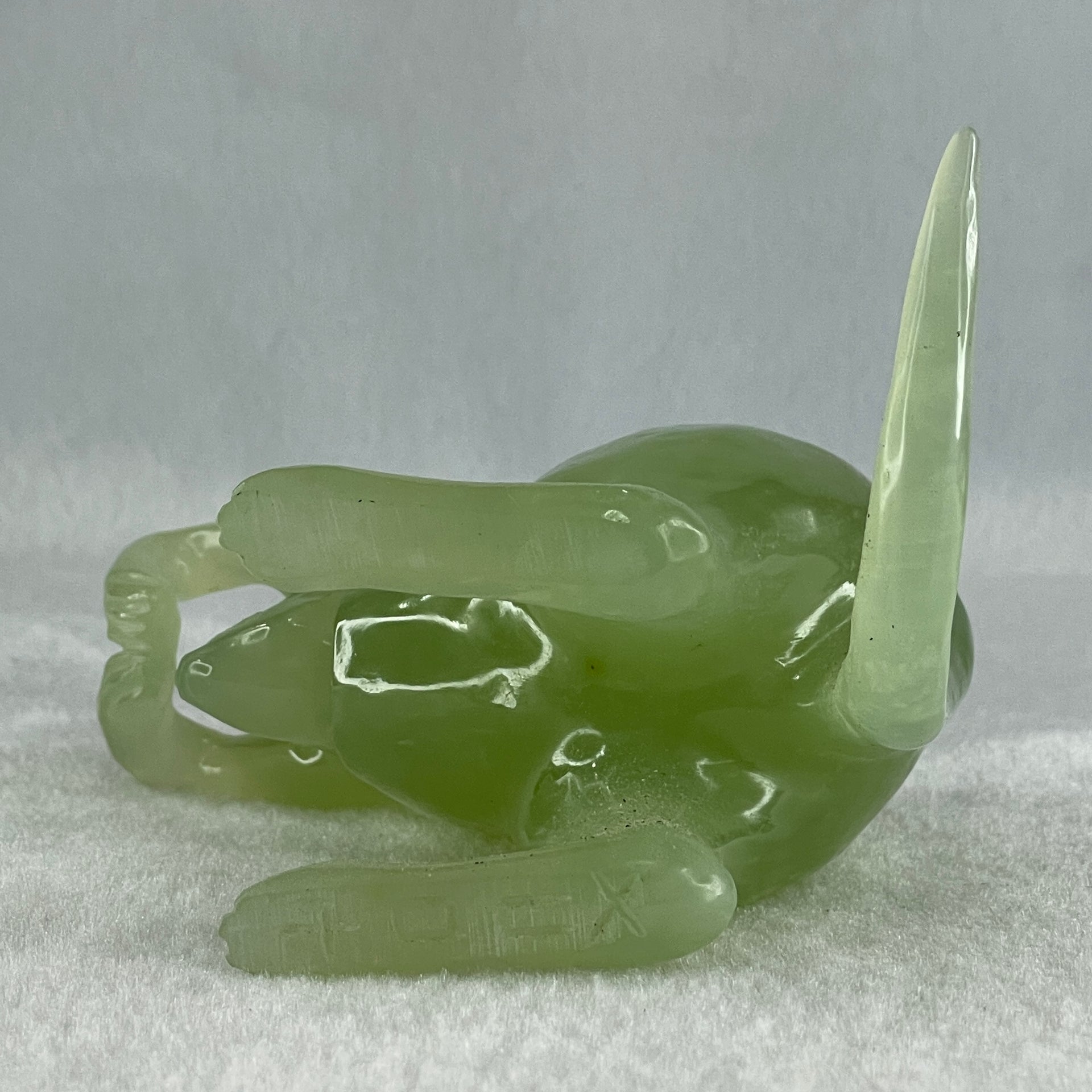 Natural Green Serpentine Kangaroo and Baby with Wooden Stand Display 374.2g 108.0 by 150.0 by 72.0mm - Huangs Jadeite and Jewelry Pte Ltd