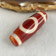 Natural Powerful Tibetan Old Oily Red White Agate One Eye Gold Metal Element Dzi Bead Heavenly Master (Tian Zhu) 一眼金天珠 11.08g 37.3 by 13.5mm - Huangs Jadeite and Jewelry Pte Ltd