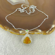 Type A Yellow Jadeite Milo Buddha 11.9 by 12.6 by 3.5mm Pendent with Crystals in S925 Sliver Necklace 5.41g - Huangs Jadeite and Jewelry Pte Ltd