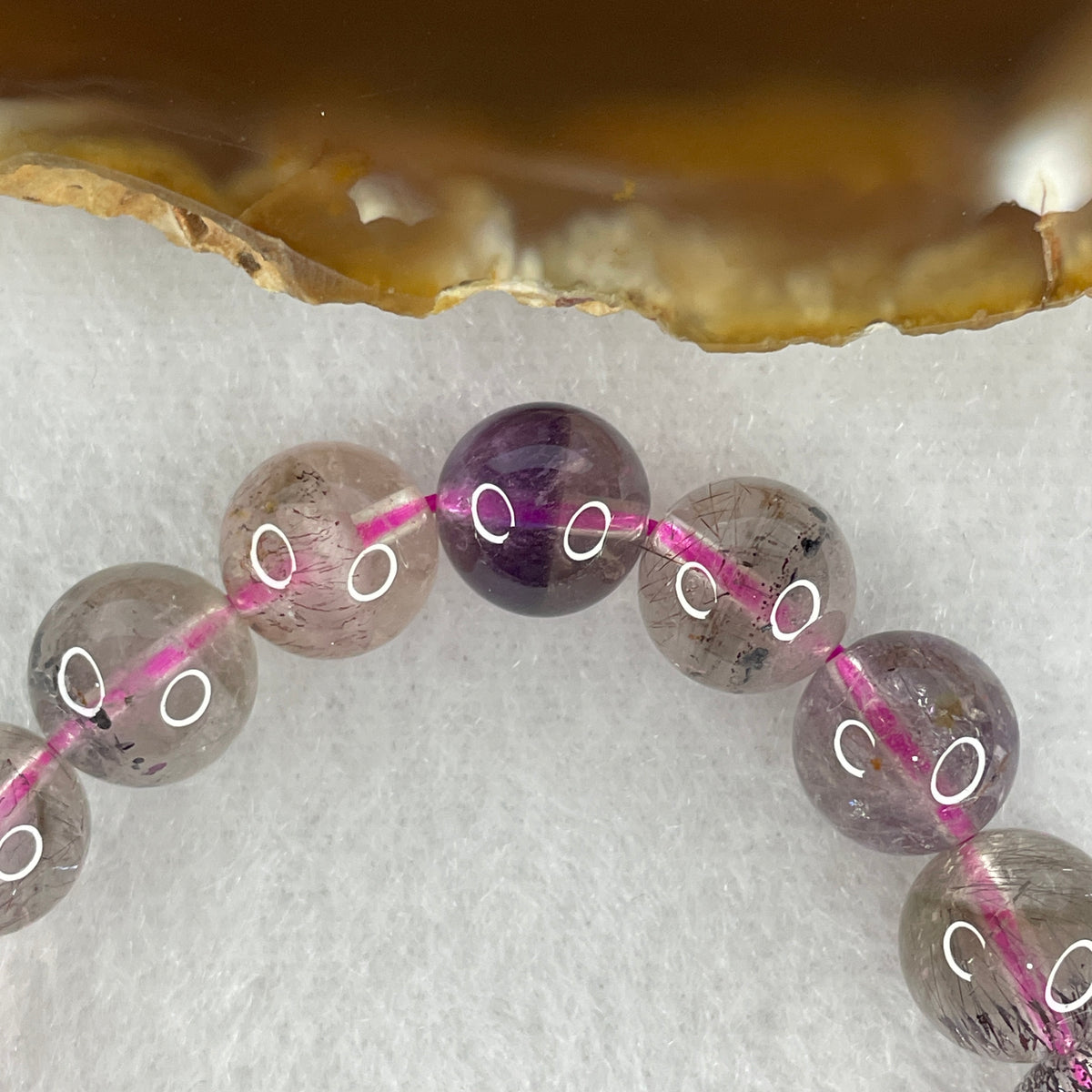 Certified Above-Average Grade Natural Super 7 Crystal Beads Bracelet | High-Density Multi-Bead Strand | Authentic Sacred Seven Multi-Mineral Inclusions Quartz Spiritual Catalyst & Auric Shield Bracelet (22.28g | 16cm Length | 9.4mm | 21 Beads)
