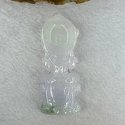 Type A Light Lavender with Green Patches Jadeite Guan Yin Pendent with Wooden Stand 111.55g  111.8 by 58.7 by 46.6mm - Huangs Jadeite and Jewelry Pte Ltd