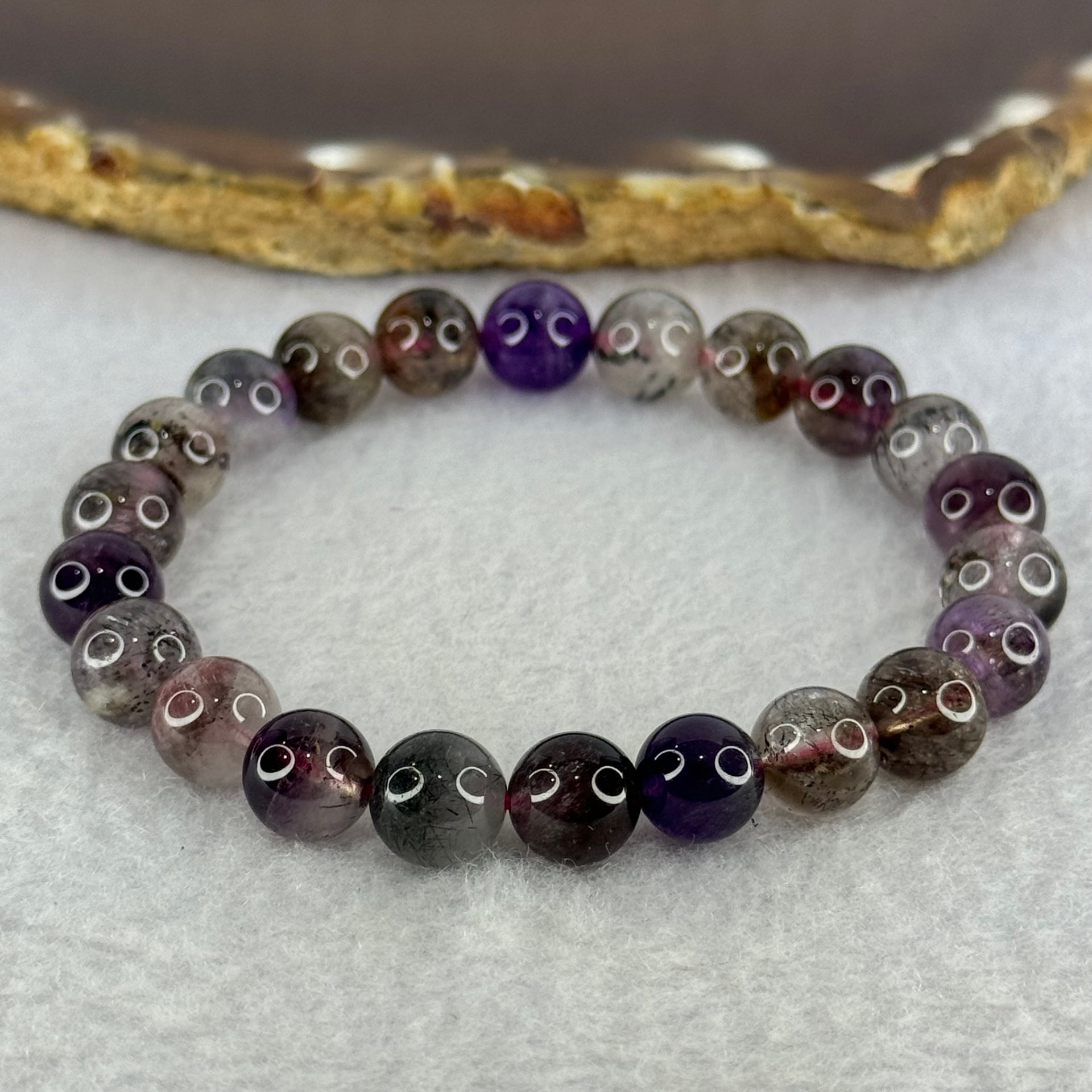 Natural Super 7 Beads Bracelet 19.66g 16cm 8.8mm 22 Beads - Huangs Jadeite and Jewelry Pte Ltd