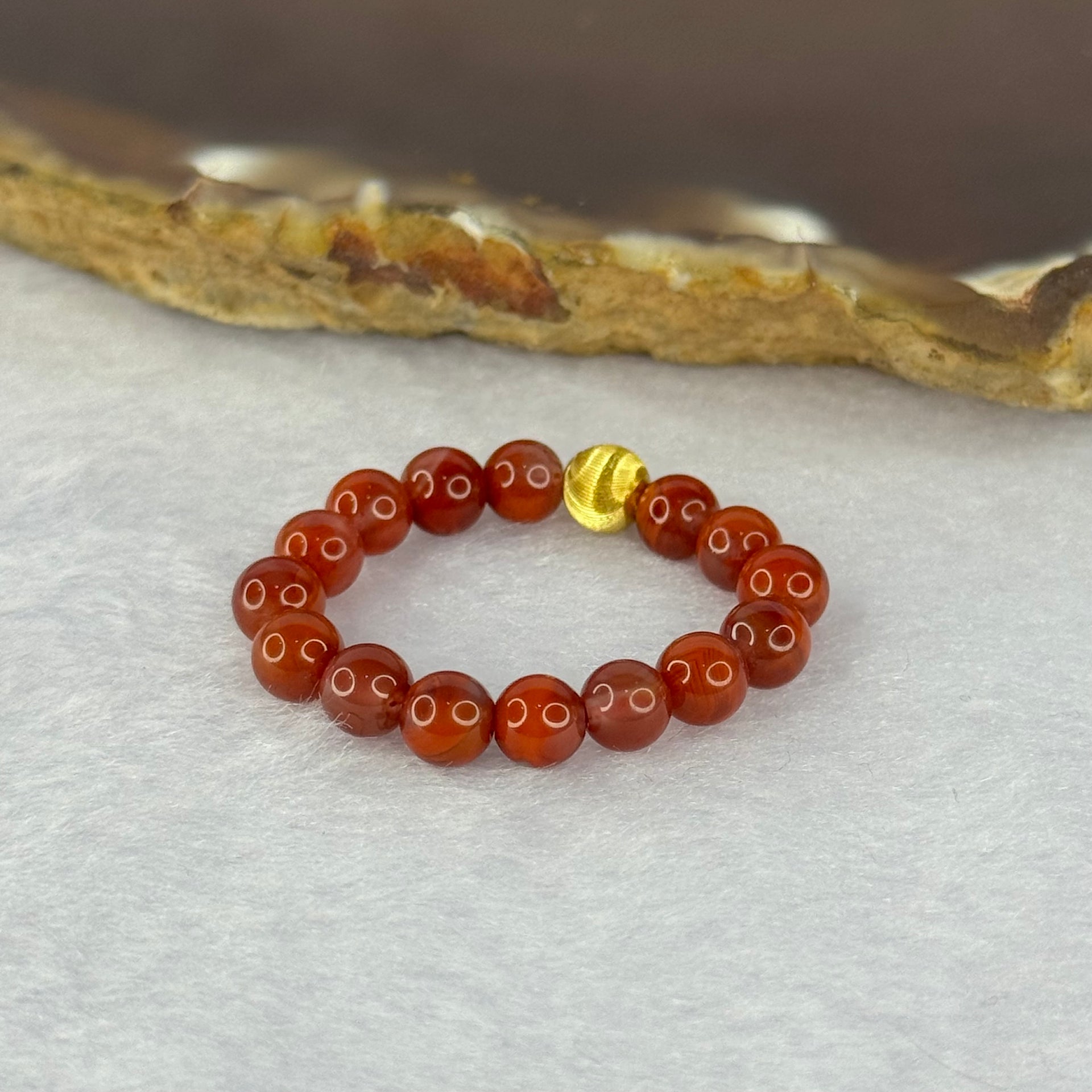 Natural Red Agate Bead Ring 2.40g US 9.5 / HK 21 4.8mm 15 Beads - Huangs Jadeite and Jewelry Pte Ltd