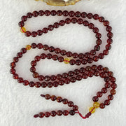 Natural Red Blood with Yellow Amber Beads Necklace 天然血珀项链 12.30g 60cm 5.6mm 110 Beads - Huangs Jadeite and Jewelry Pte Ltd