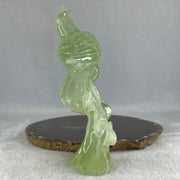 Natural Green Serpentine Bird on Plant with Wooden Stand Display 361.9g 150.0 by 80.0 by 180.0mm - Huangs Jadeite and Jewelry Pte Ltd