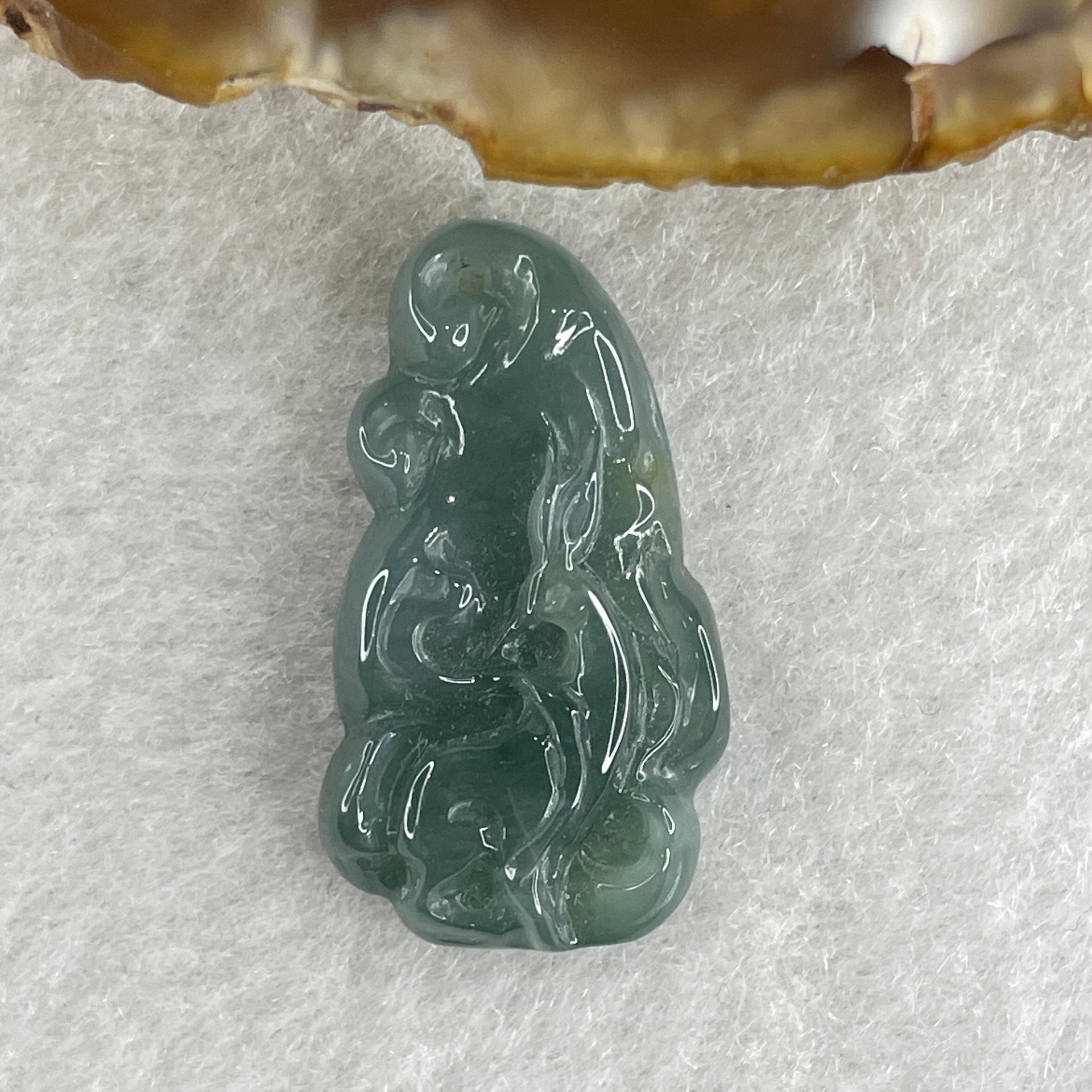 Natural Type A Blueish Green Jadeite 9 Tail Fox Pendant 4.65g 27.6 by 15.3 by 6.0mm - Huangs Jadeite and Jewelry Pte Ltd