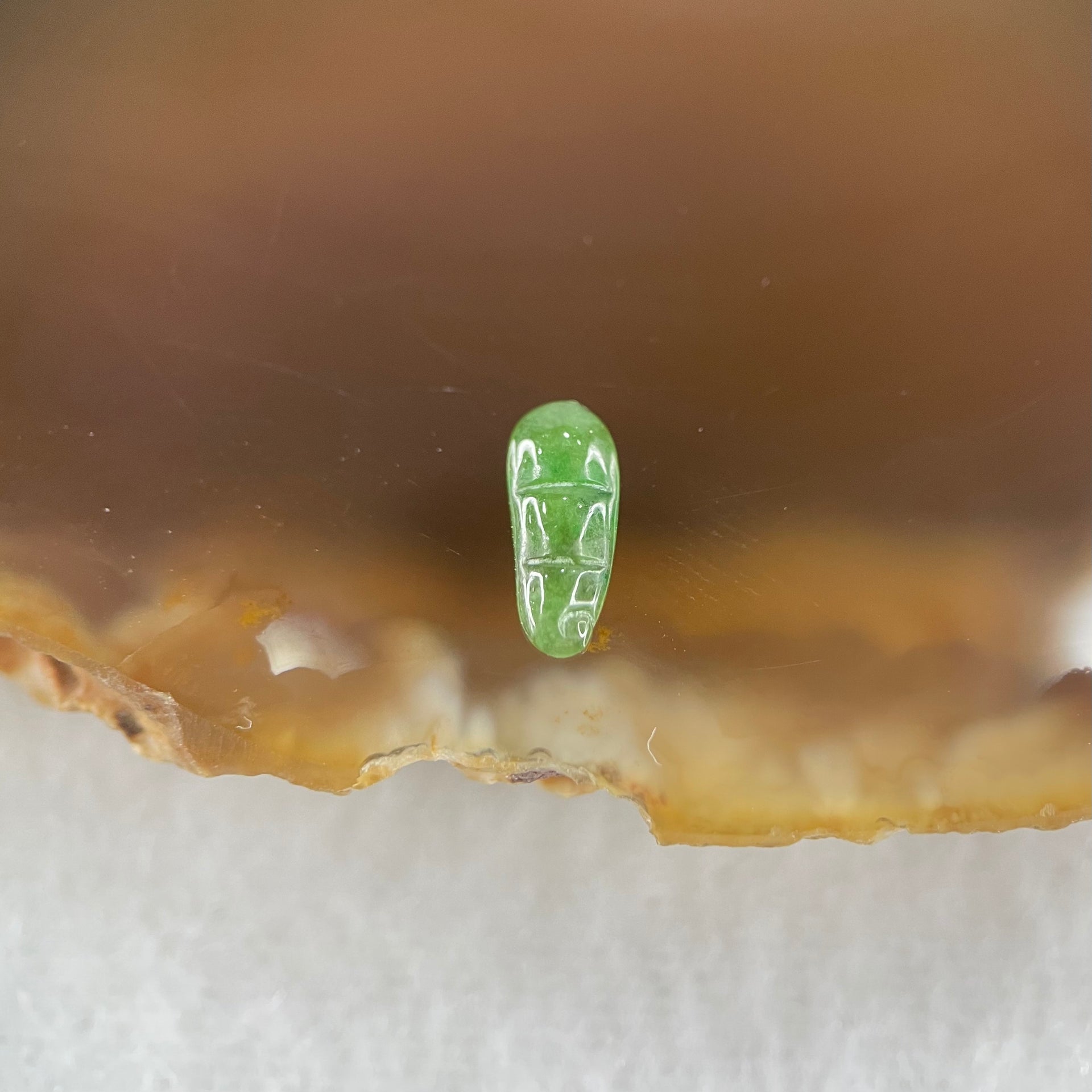 Type A Old Mine Full Green Jadeite Peapod Charm Stone For Setting 0.12g 8.8 by 3.5 by 1.5mm - Huangs Jadeite and Jewelry Pte Ltd