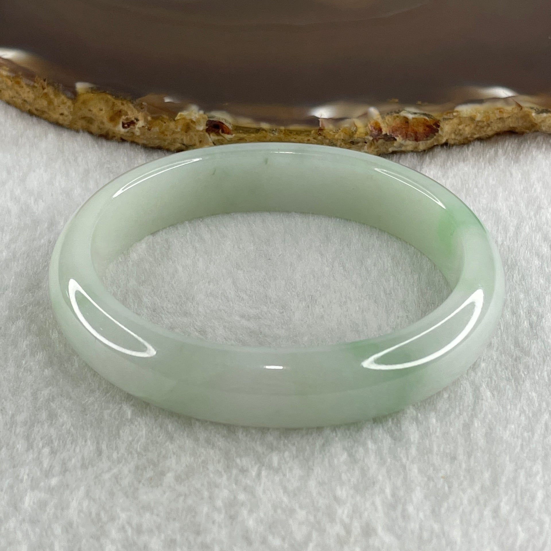 Type A Natural Light Green Faint Lavender with Emerald Green Patches Jadeite Oval Bangle 40.95g Inner Diameter 53.7mm 12.2 by 7.0mm (Internal Line) - Huangs Jadeite and Jewelry Pte Ltd