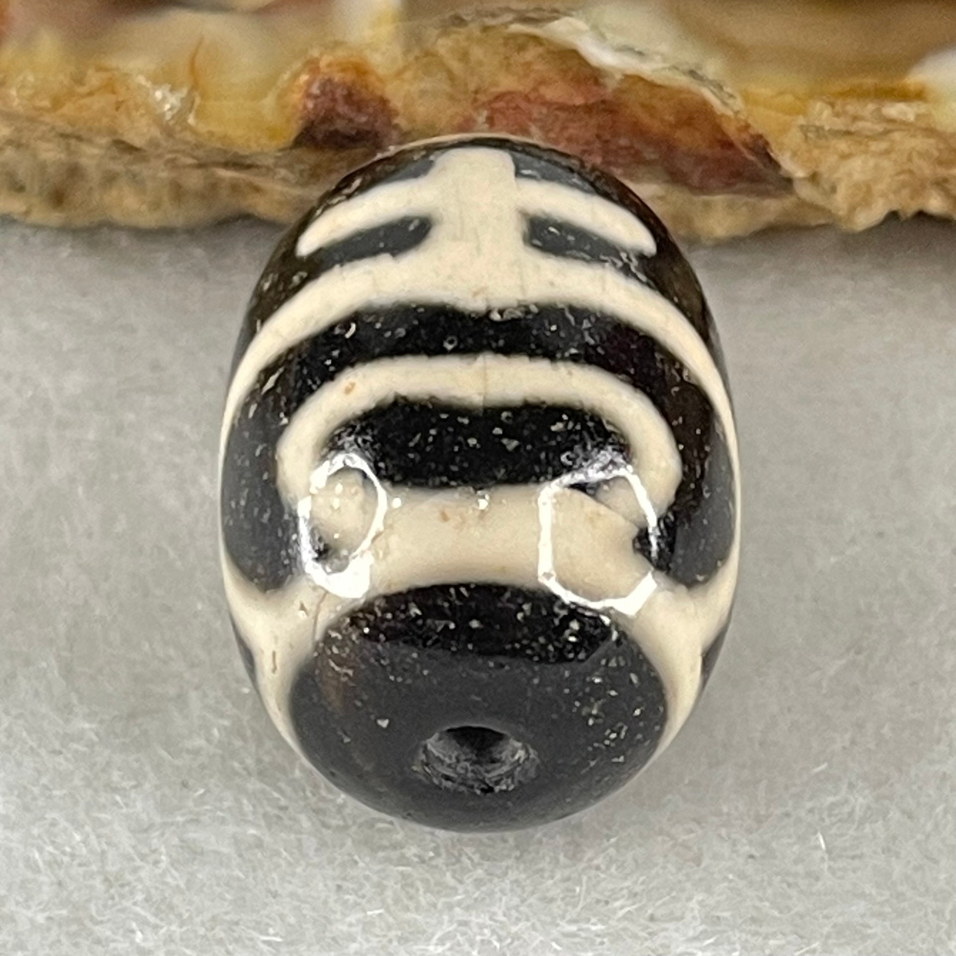 Natural Powerful Tibetan Old Oily Agate Double Nectar Vessel Dzi Bead Heavenly Master (Tian Zhu) 花蜜容器眼天珠 4.83g 17.7 by 13.3mm - Huangs Jadeite and Jewelry Pte Ltd