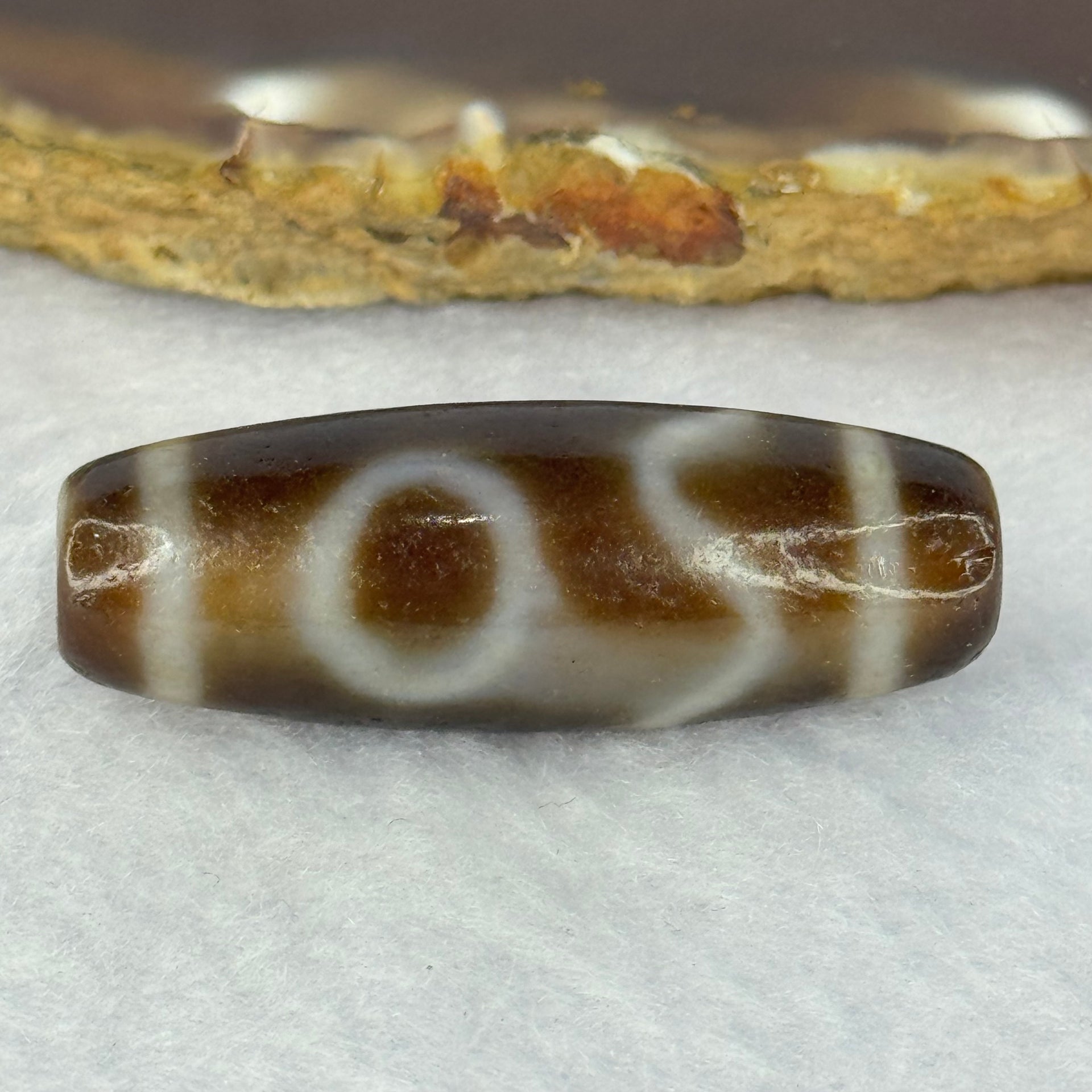 Natural Powerful Tibetan Old Oily Agate Sky Door Serenity 1 Eye Dzi Bead Heavenly Master (Tian Zhu) 一眼天诛 9.93g 37.6 by 13.3mm - Huangs Jadeite and Jewelry Pte Ltd