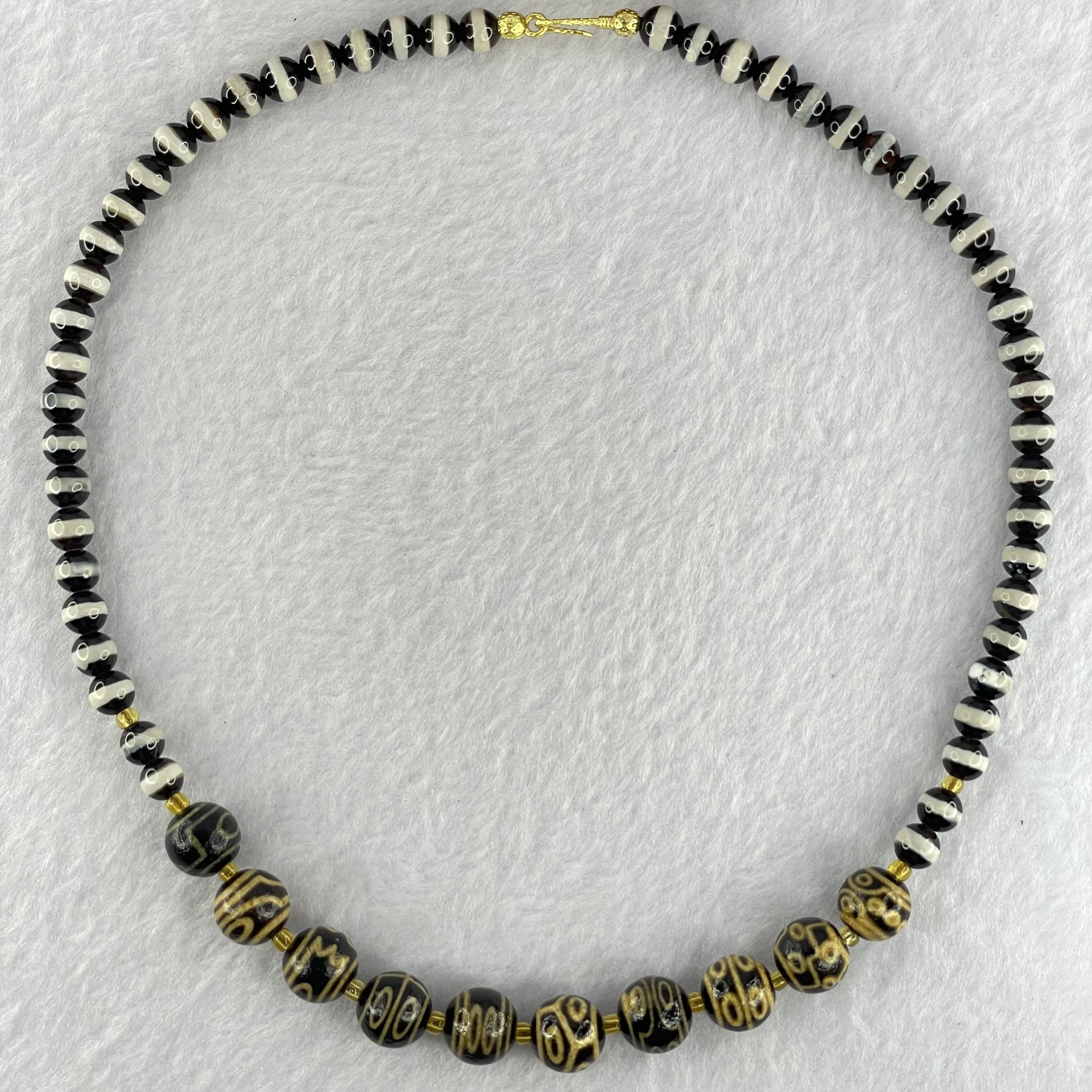 Natural Powerful Tibetan Old Oily Agate Mix Dzi Beads Bracelet (Tian Zhu) 30.36g 10.5mm 10 Beads 6.3mm 50 Beads - Huangs Jadeite and Jewelry Pte Ltd