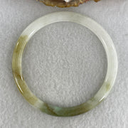 Certified Natural Type A Near White & Yellowish Green Jadeite Bangle | 60.0mm Inner Diameter (19.81g 5.2x6.8mm | External Line | Abundance & Pure Heart Harmony) - Huangs Jadeite and Jewelry Pte Ltd