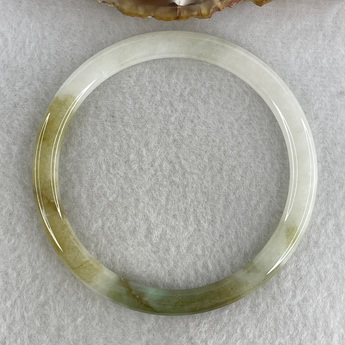 Certified Natural Type A Near White & Yellowish Green Jadeite Bangle | 60.0mm Inner Diameter (19.81g 5.2x6.8mm | External Line | Abundance & Pure Heart Harmony) - Huangs Jadeite and Jewelry Pte Ltd