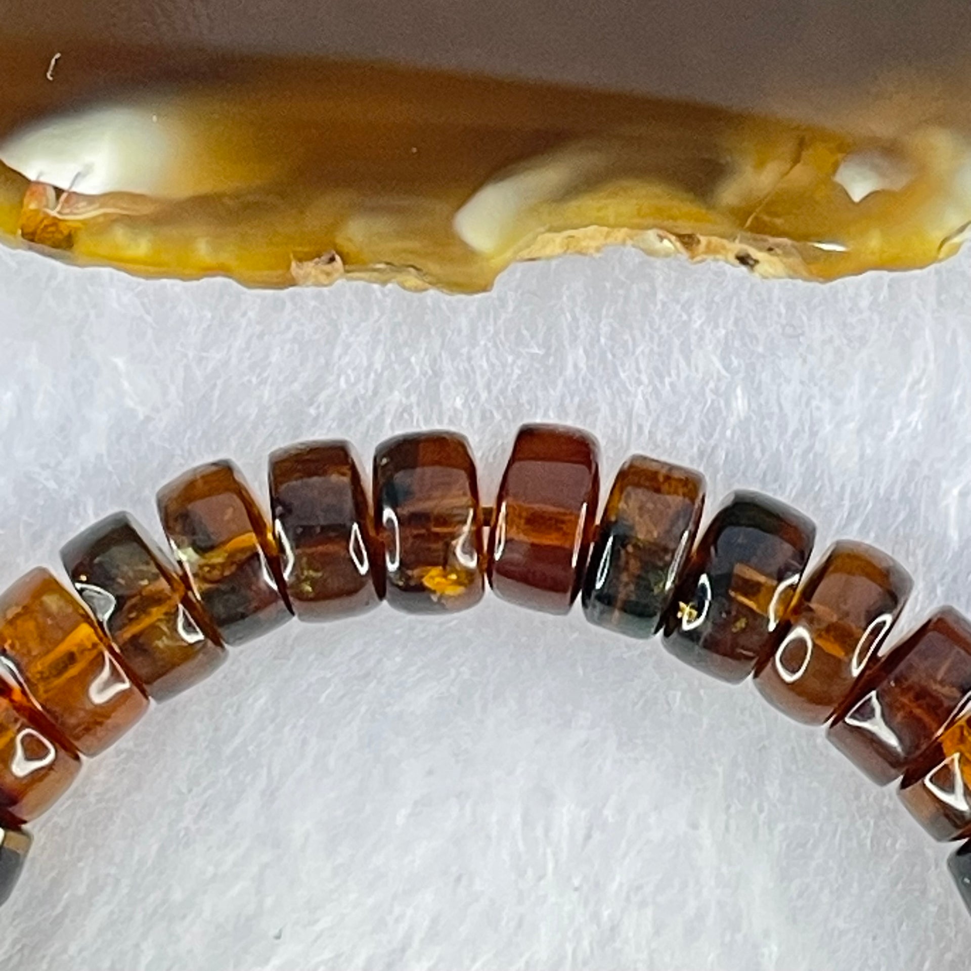 Natural Cognac Fushun Amber Donut Beads Bracelet 天然抚顺老珀手链 8.63g 15cm 8.9mm 40pcs - Huangs Jadeite and Jewelry Pte Ltd