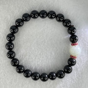 Type A Opaque Black Omphasite Jadeite Beads with Faint Green Jadeite Melon Charm Bracelet 21.49g 15.5cm 8.0mm 22 Bead 10.1 by 9.3m 1 Bead - Huangs Jadeite and Jewelry Pte Ltd
