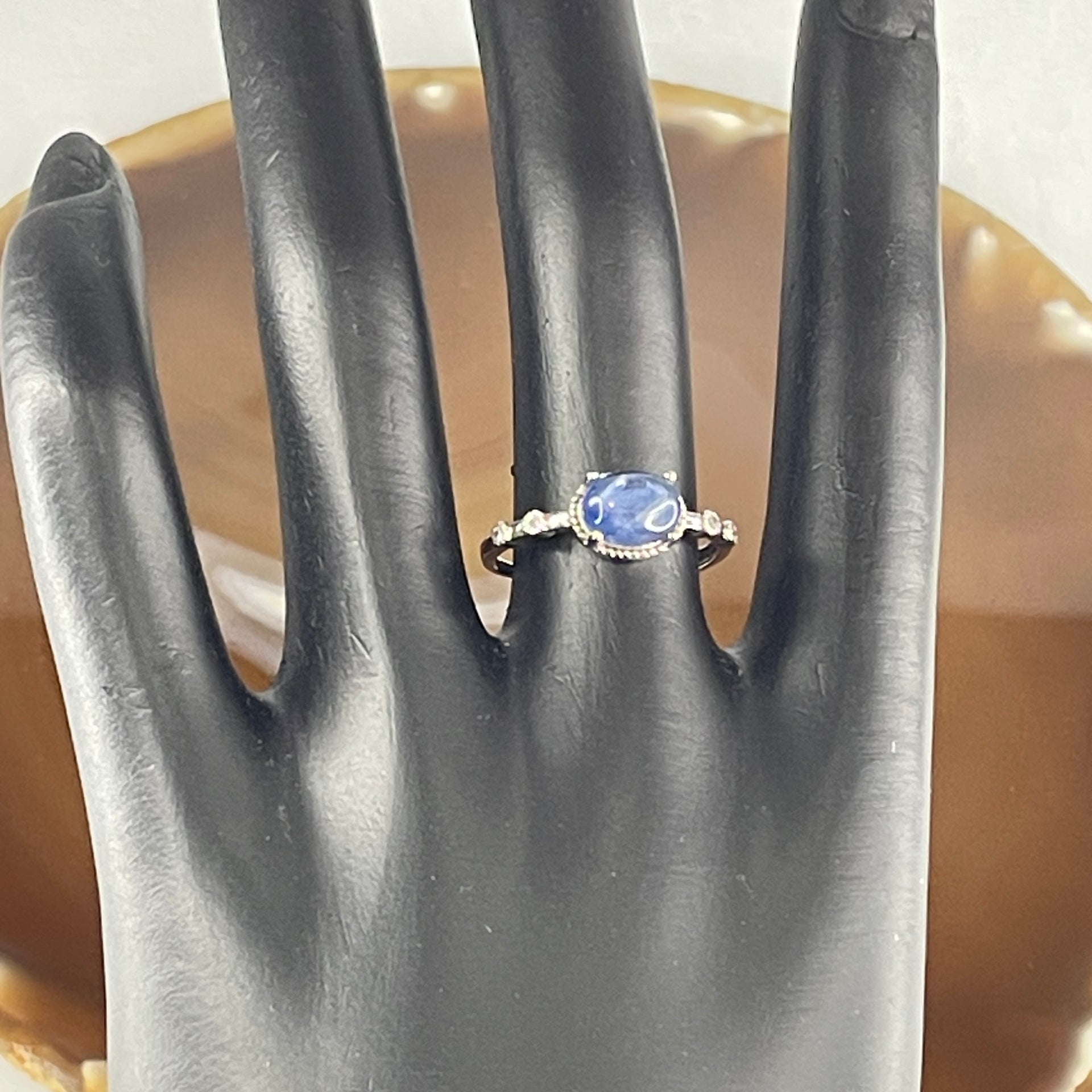 Natural Blue Kyanite Bead in S925 Sliver Adjustable Ring 1.86g 7.9 by 5.9 by 3.5mm - Huangs Jadeite and Jewelry Pte Ltd