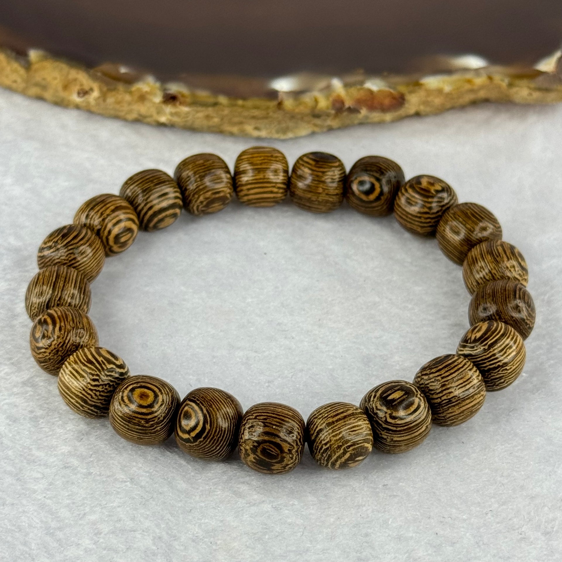 Natural Wenge Wooden Beads Bracelets 天然鸡翅木手链 9.35g 16.5cm 9.9mm 21 Beads - Huangs Jadeite and Jewelry Pte Ltd