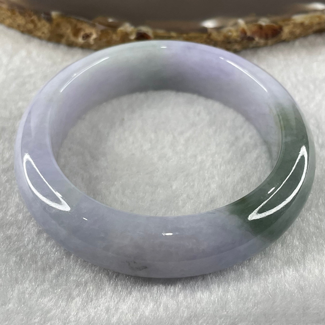 Type A Lavender with Green Jadeite Oval Bangle 60.46g Internal Diameter 56.2mm 13.6 by 8.7mm (Very Fine Internal Lines) - Huangs Jadeite and Jewelry Pte Ltd