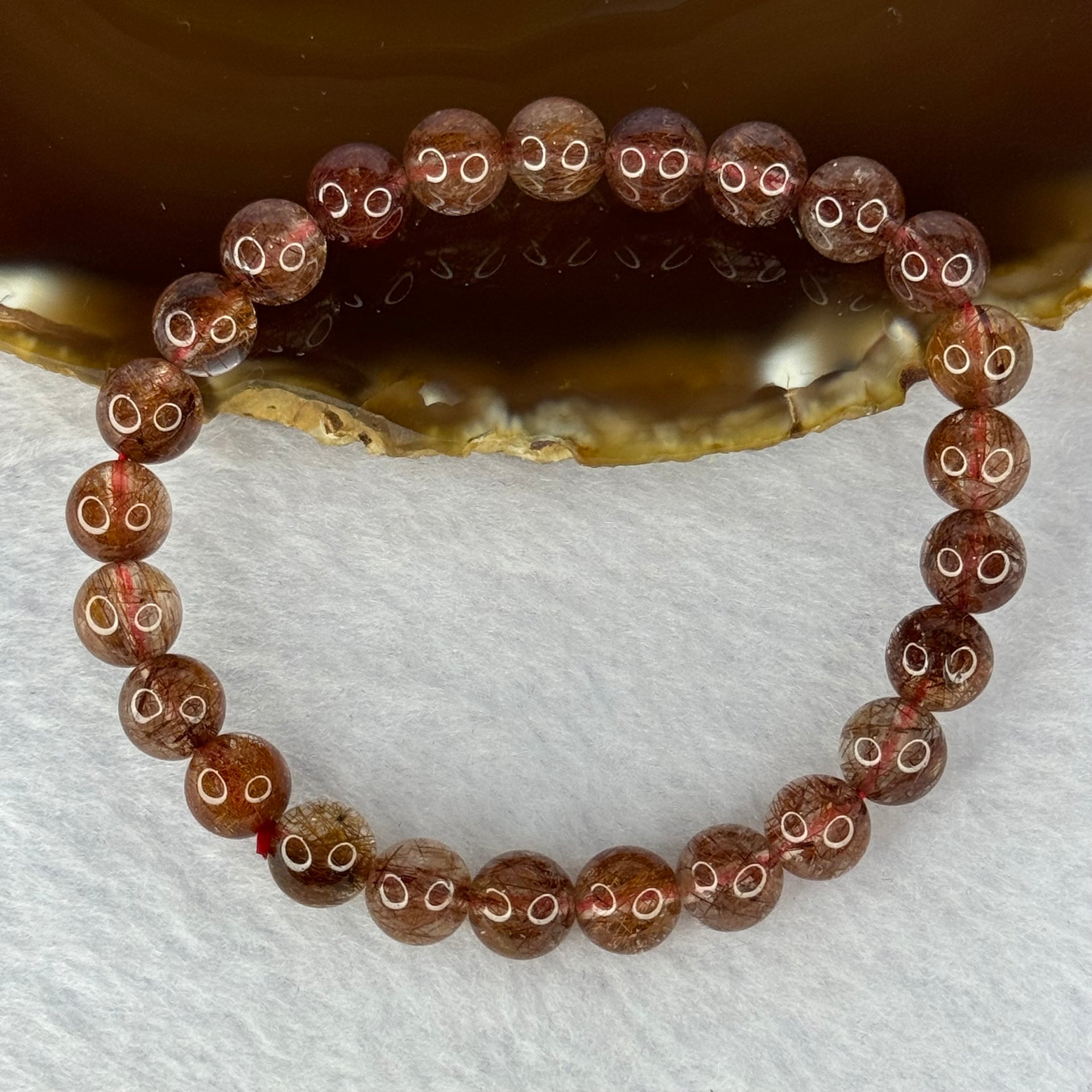 Natural Copper Rutilated Quartz Beads Bracelet 天然銅髮晶手镯 16.12g 16cm 7.9mm 25 Beads - Huangs Jadeite and Jewelry Pte Ltd