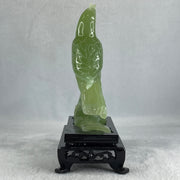Natural Green Serpentine Javan Mynah Birds on Tree with Wooden Stand Display 353.6g 122.0 by 174.0 by 63.5mm - Huangs Jadeite and Jewelry Pte Ltd