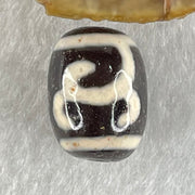 Natural Powerful Tibetan Old Oily Brown Yellowish White Agate Green Tara Dzi Bead Heavenly Master (Tian Zhu) 绿度母天珠 4.62g 17.5 by 13.3mm - Huangs Jadeite and Jewelry Pte Ltd