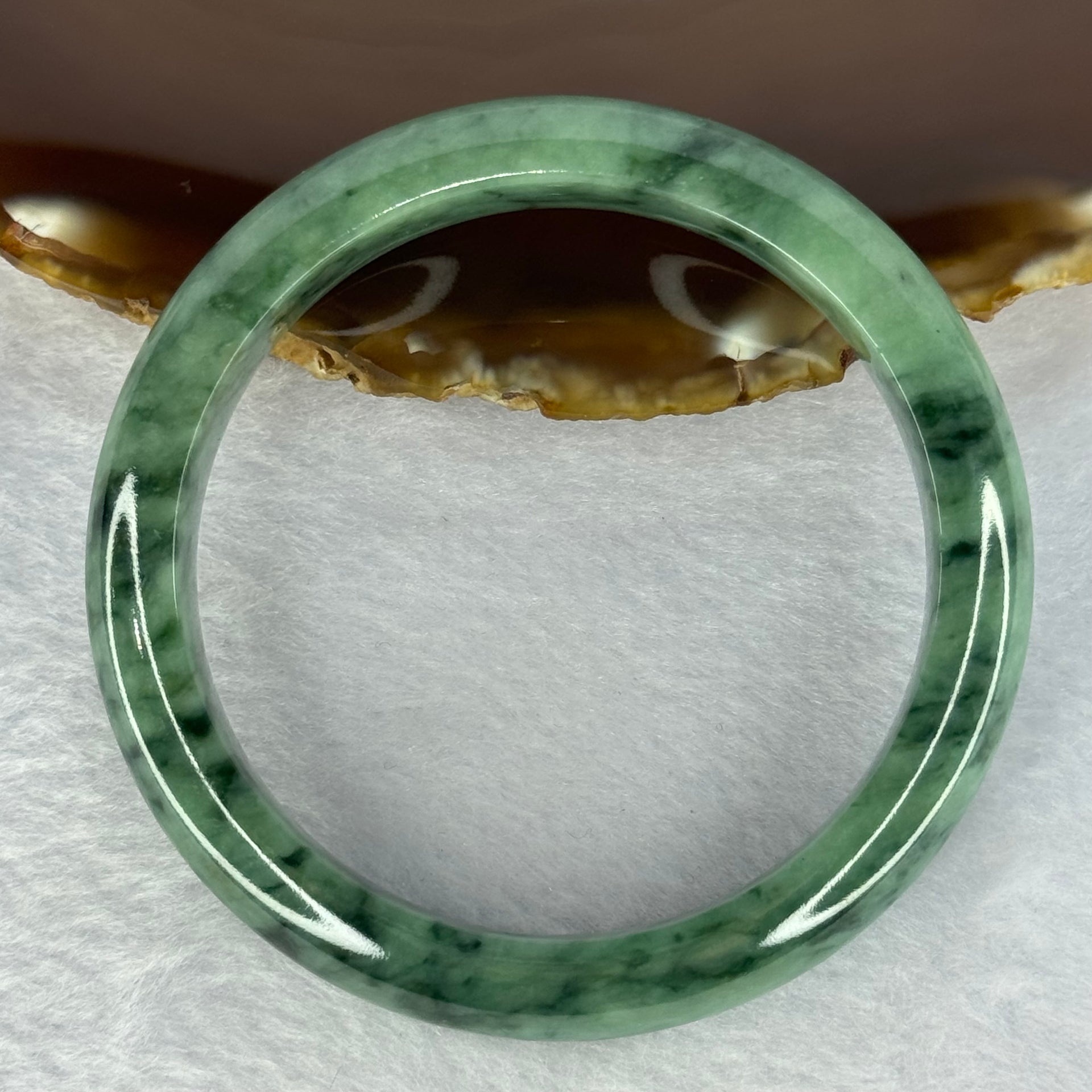 Type A Spicy Green with Dark Green Piao Hua Jadeite Bangle Internal Diameter 58.3mm 59.99g 12.6 by 8.7mm (Close to Perfect) - Huangs Jadeite and Jewelry Pte Ltd