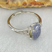 Rare Above Average Natural Blue Dumortierite Rutilated Quartz in S925 Sliver Ring (Adjustable Size) 1.54g 11.0 by 6.2 by 3.0mm - Huangs Jadeite and Jewelry Pte Ltd