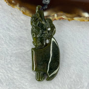 Type A Dark Yellowish Green Jadeite Dragon on Axe Pendent 14.34g 58.8 by 22.0 by 7.7mm - Huangs Jadeite and Jewelry Pte Ltd