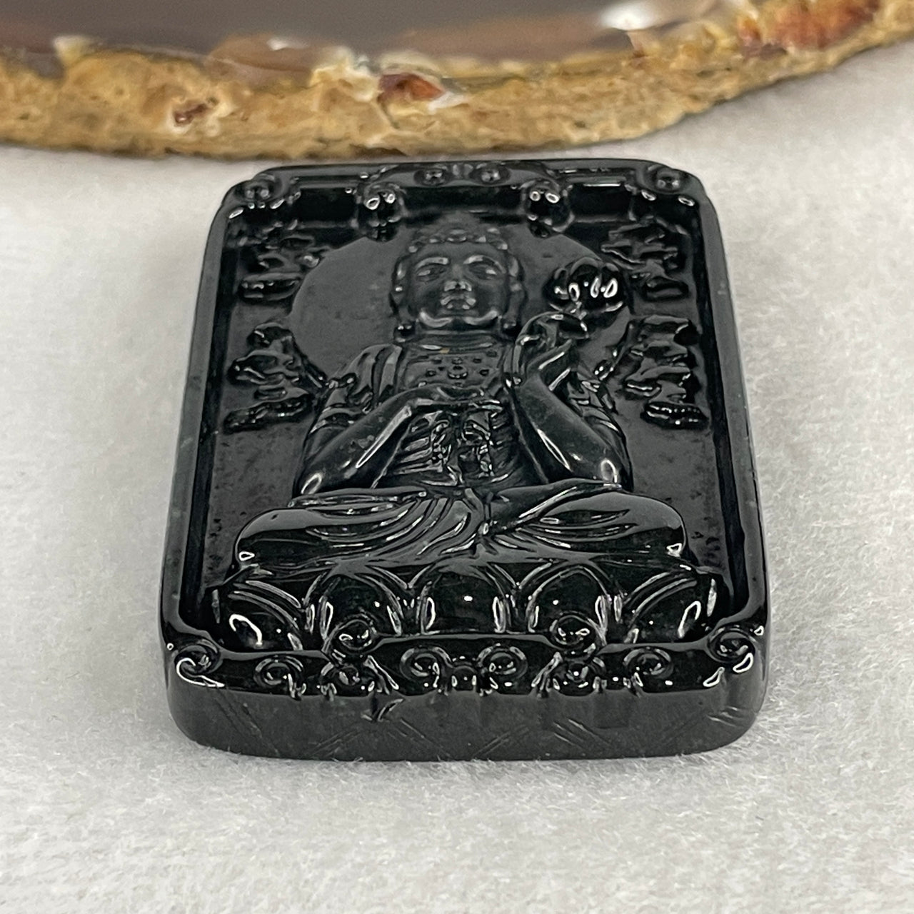 Protection, Peace and Compassion - Certified Natural Type A Black Omphacite Jadeite Guan Yin Pendant 28.54g 55.0 by 37.4 by 7.8mm