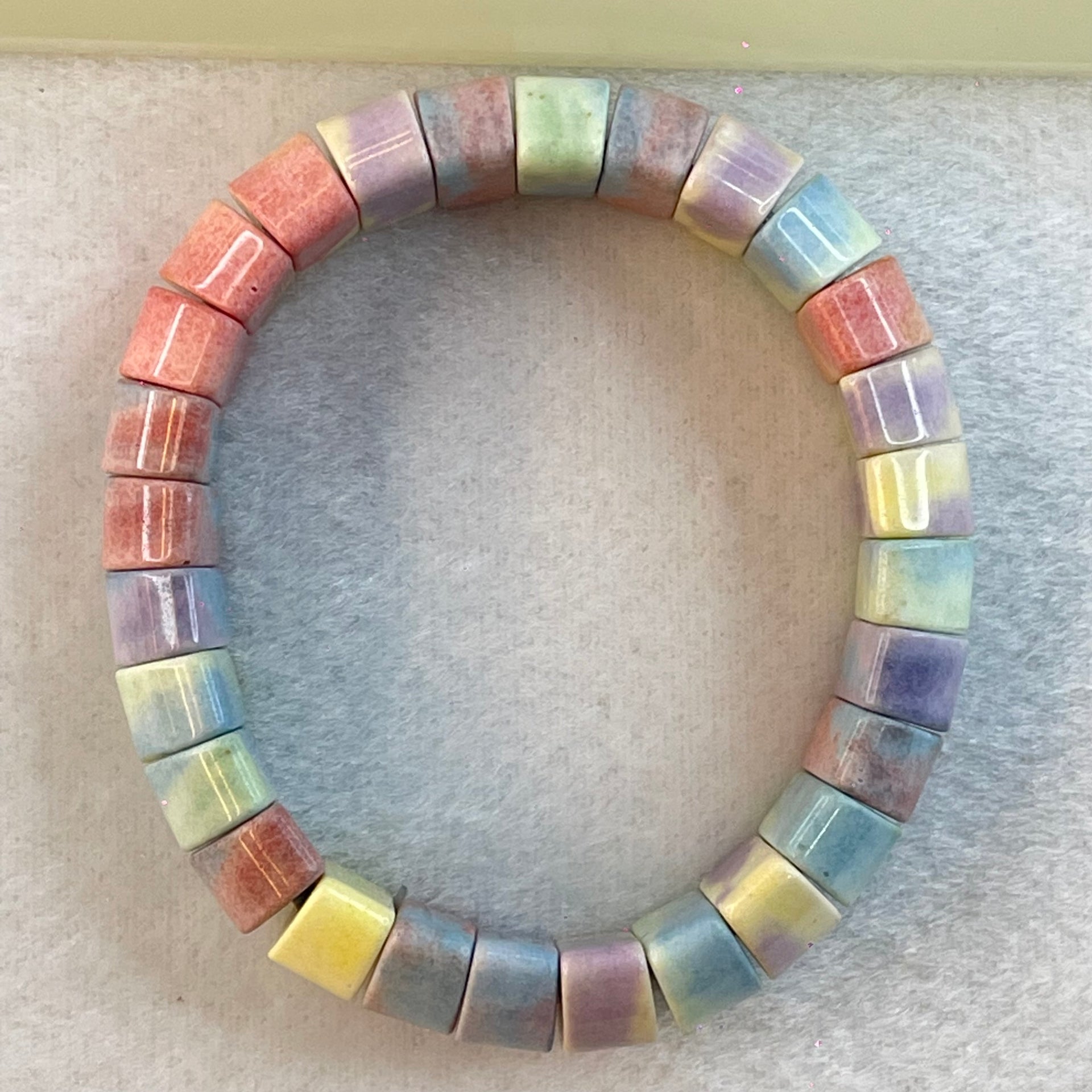 Natural Rainbow Gobi Agate Beads Bracelet 42.61g 15.5cm 16.3 by 6.7 by 7.6mm - Huangs Jadeite and Jewelry Pte Ltd
