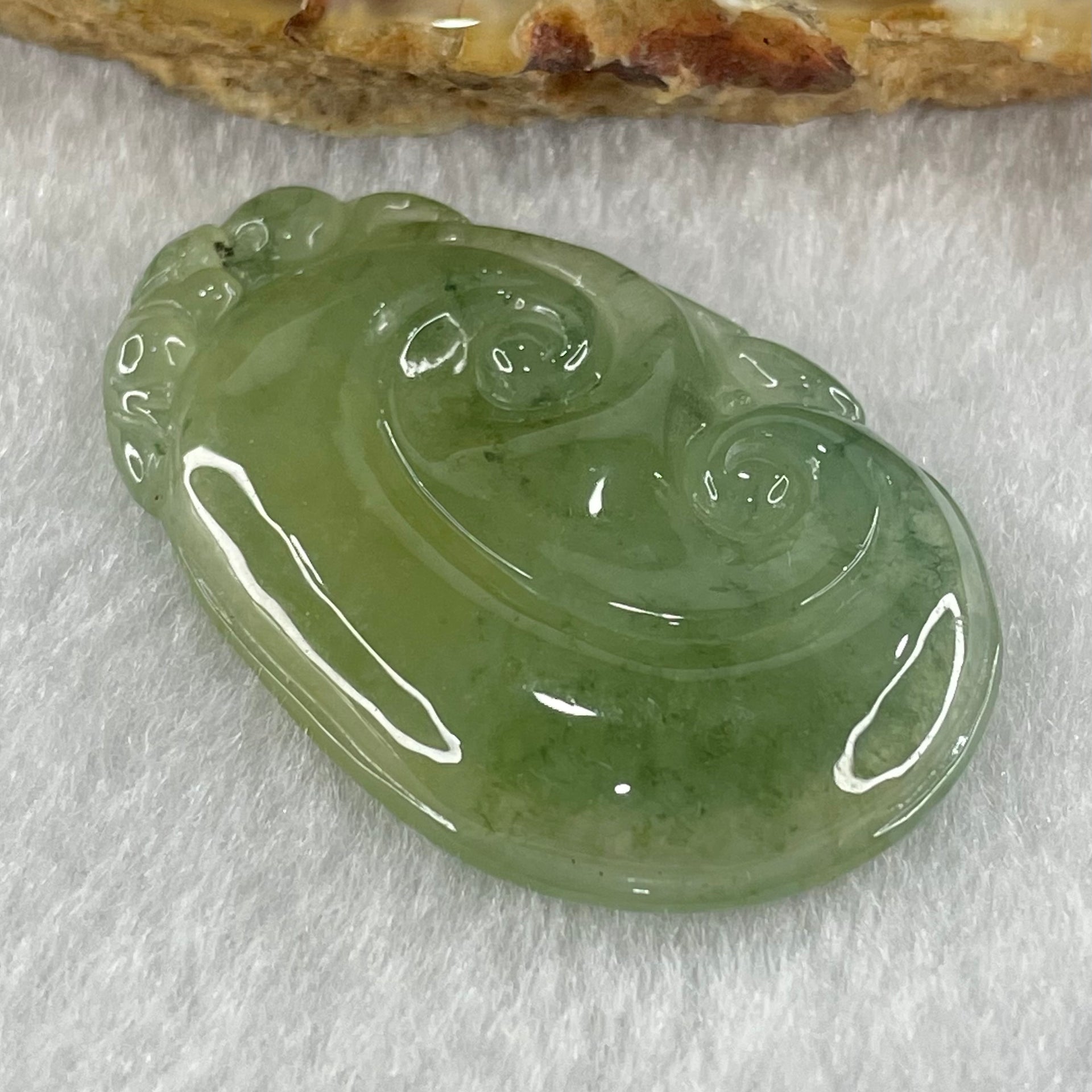 Type A Icy Blueish Green with Dark Green and Yellow Patches Jadeite Ruyi Pendant 8.36g 38.8 by 25.9 by 4.6mm - Huangs Jadeite and Jewelry Pte Ltd