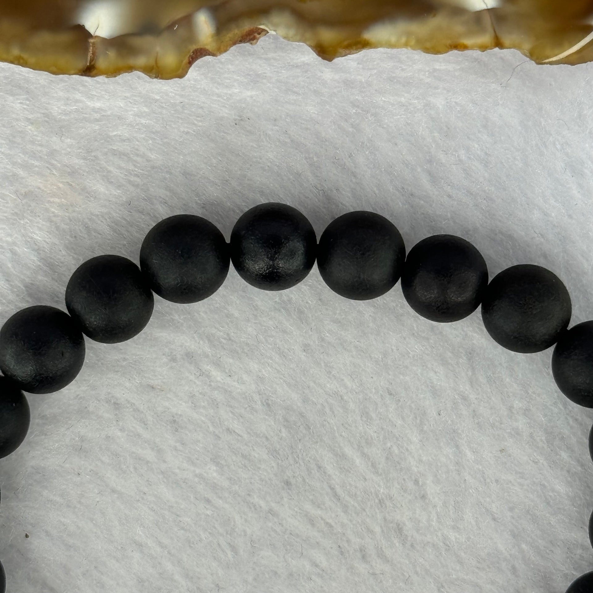 Natural Dark Matt Black Amber Beads Bracelet 天然大黑天翁琥珀手链 6.31g 14.5cm 8.2mm 22 Beads - Huangs Jadeite and Jewelry Pte Ltd