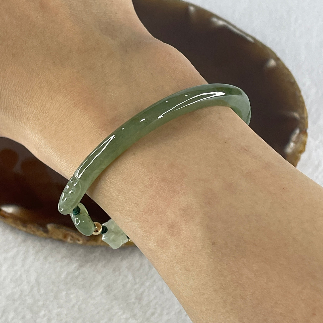 Natural Type A Semi Icy Full Green Jadeite Double Dragon Head with Candy and Snow Man Charm Bracelet 15.89g 16cm 6.2 by 6.4mm - Huangs Jadeite and Jewelry Pte Ltd