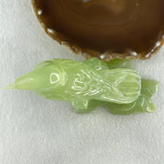 Natural Green Serpentine Bird on Plant with Wooden Stand Display 412.0g 135.0 by 96.0 by 190.0mm - Huangs Jadeite and Jewelry Pte Ltd