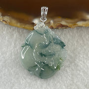 Type A Natural Semi Icy Blueish Green with Piao Hua Flora Jadeite Ruyi in S925 Silver Pendant 6.48g 32.2 by 21.4 by 5.1mm - Huangs Jadeite and Jewelry Pte Ltd