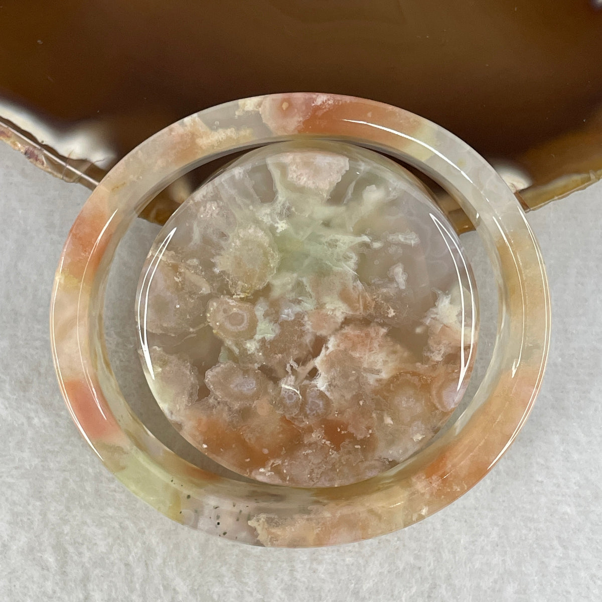 Natural Pinkish Flower Agate Oval Set Oval Bangle | (114.36g Total Set Weight | 55.4mm Inner Diameter | 16.1x5.7mm | Close to Perfect | Synergy, Love Magnet, Gentle Joy & Protection Shield)