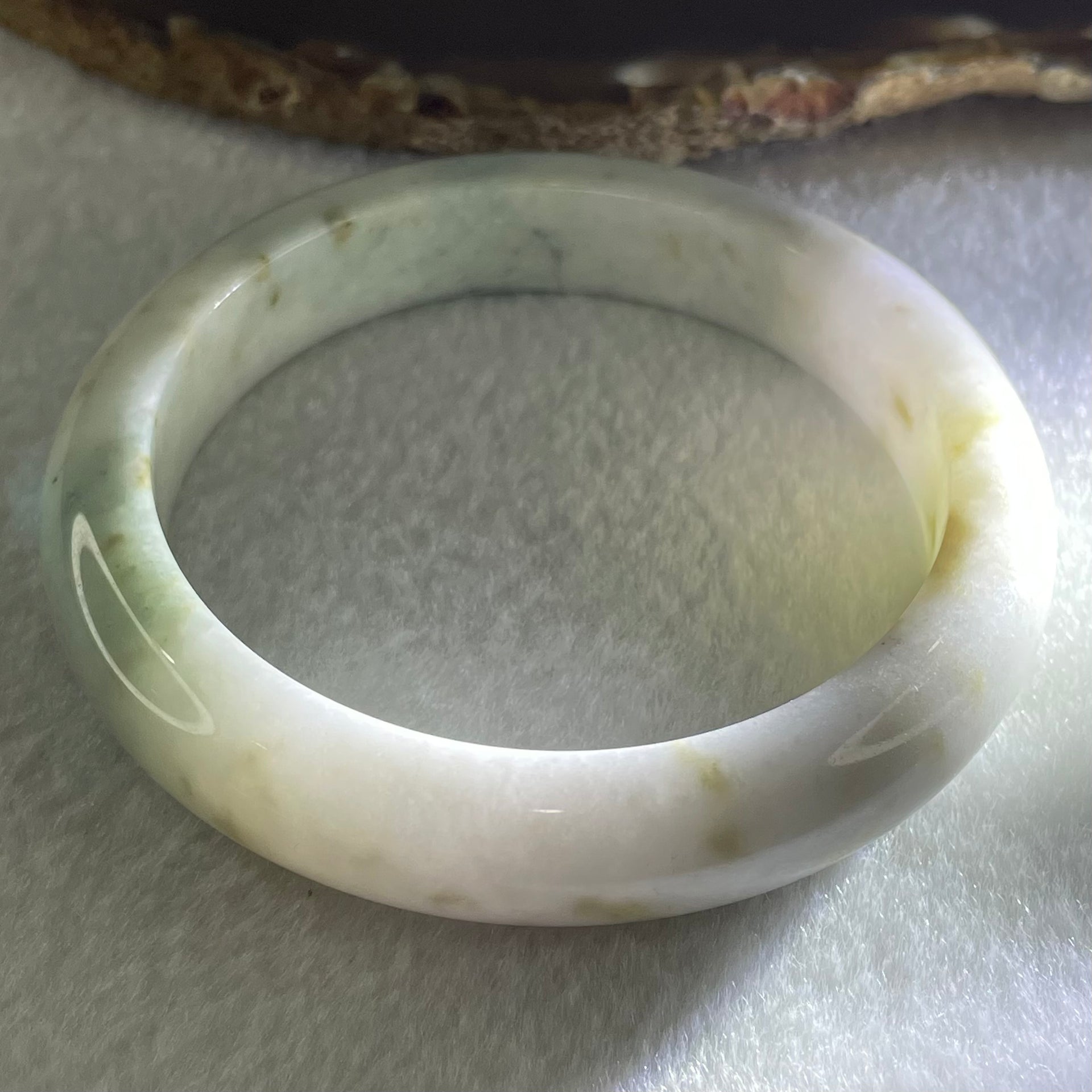 Type A Faint Lavender and Faint Blueish Green with Brown Patches Jadeite Bangle 62.77g Internal Diameter 59.2mm 12.6 by 8.7mm (Close to Perfect) - Huangs Jadeite and Jewelry Pte Ltd