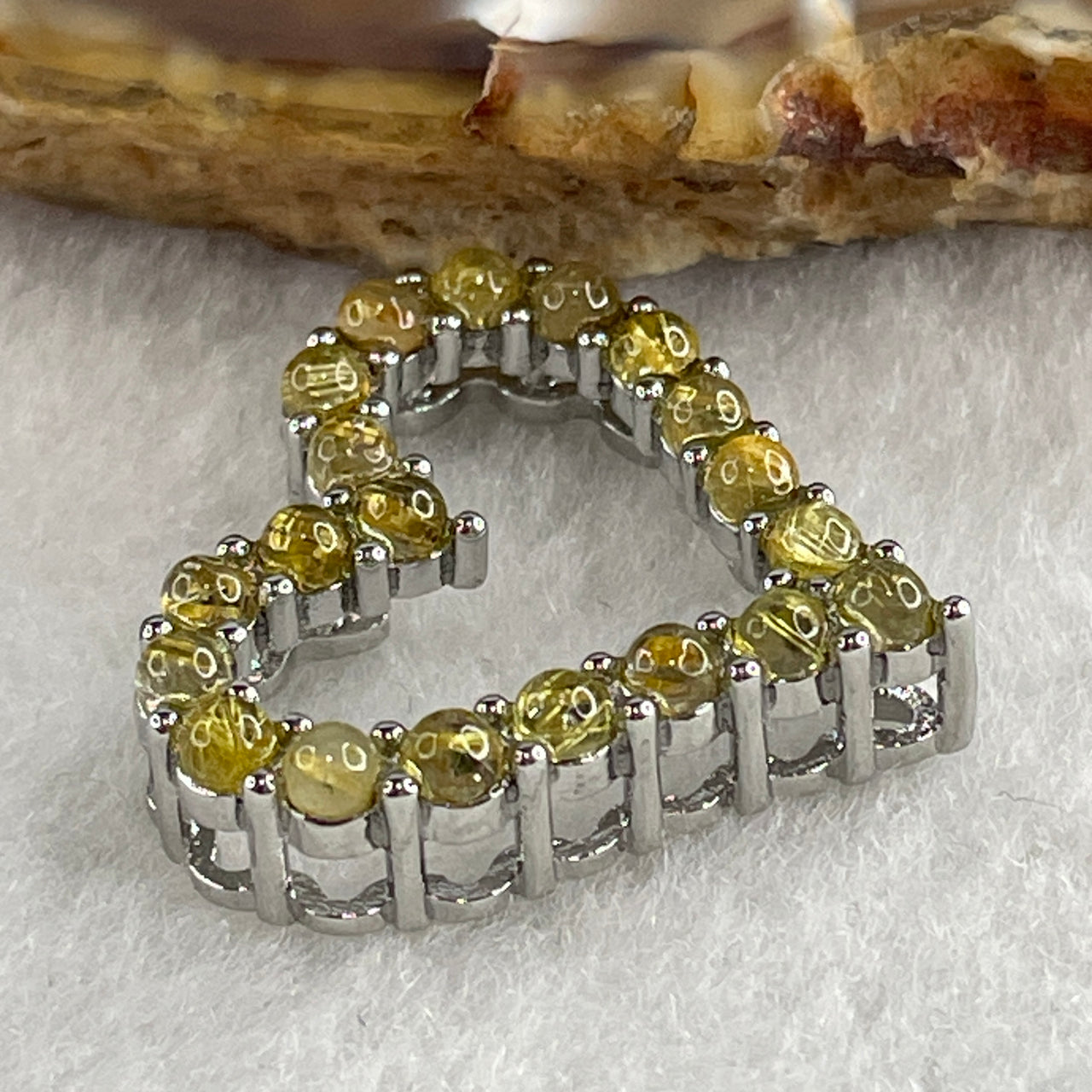 Natural Golden Rutilated Quartz Heart Shape Pendant in S925 Sliver 3.36g 2.5 by 1.5mm - Huangs Jadeite and Jewelry Pte Ltd