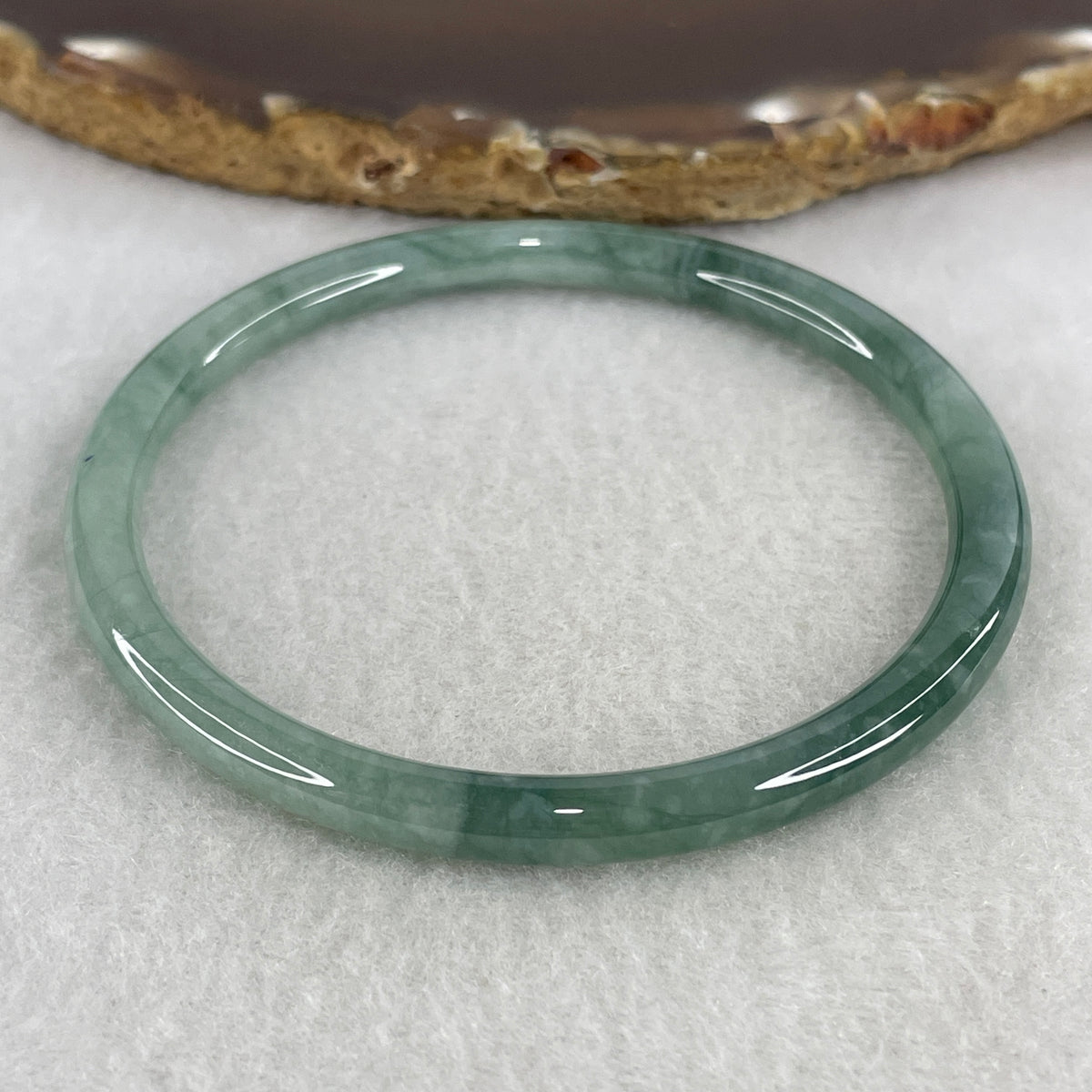 Natural Type A Green Jadeite Bangle | 58.3mm Inner Diameter (16.78g 5.6x5.6mm | External Rough | Organic Earth Texture & Heart Harmony) - Huangs Jadeite and Jewelry Pte Ltd
