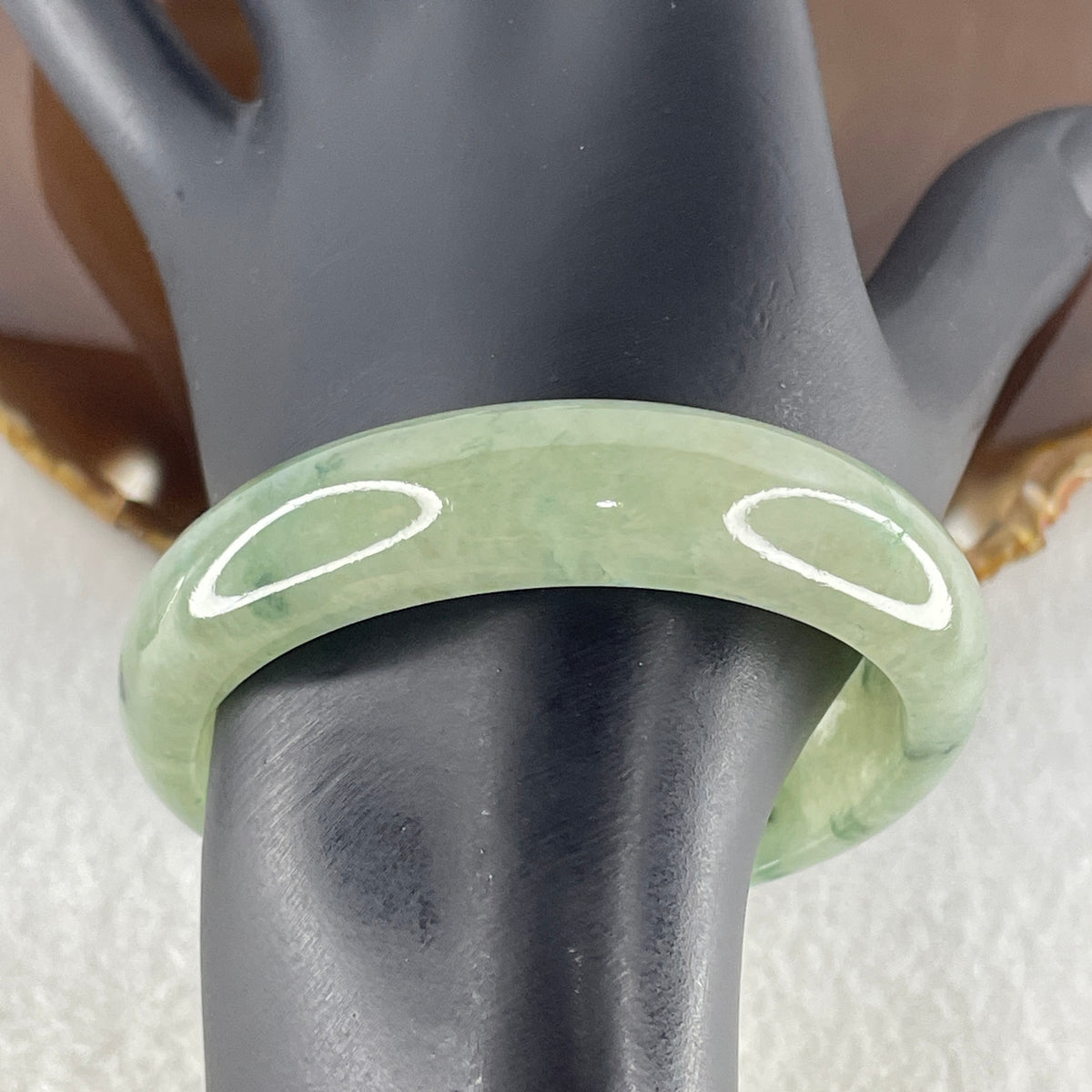 Certified Natural Type A Jelly Green & Green Piao Hua Jadeite Oval Bangle | (43.47g | 54.3mm Inner Diameter | 13.8mm x 6.6mm | Very Very Slight External Rough | Radiance, Steady Wealth "Zheng Cai" Anchor & Feng Shui Prosperity Catalyst) - Huangs Jadeite and Jewelry Pte Ltd