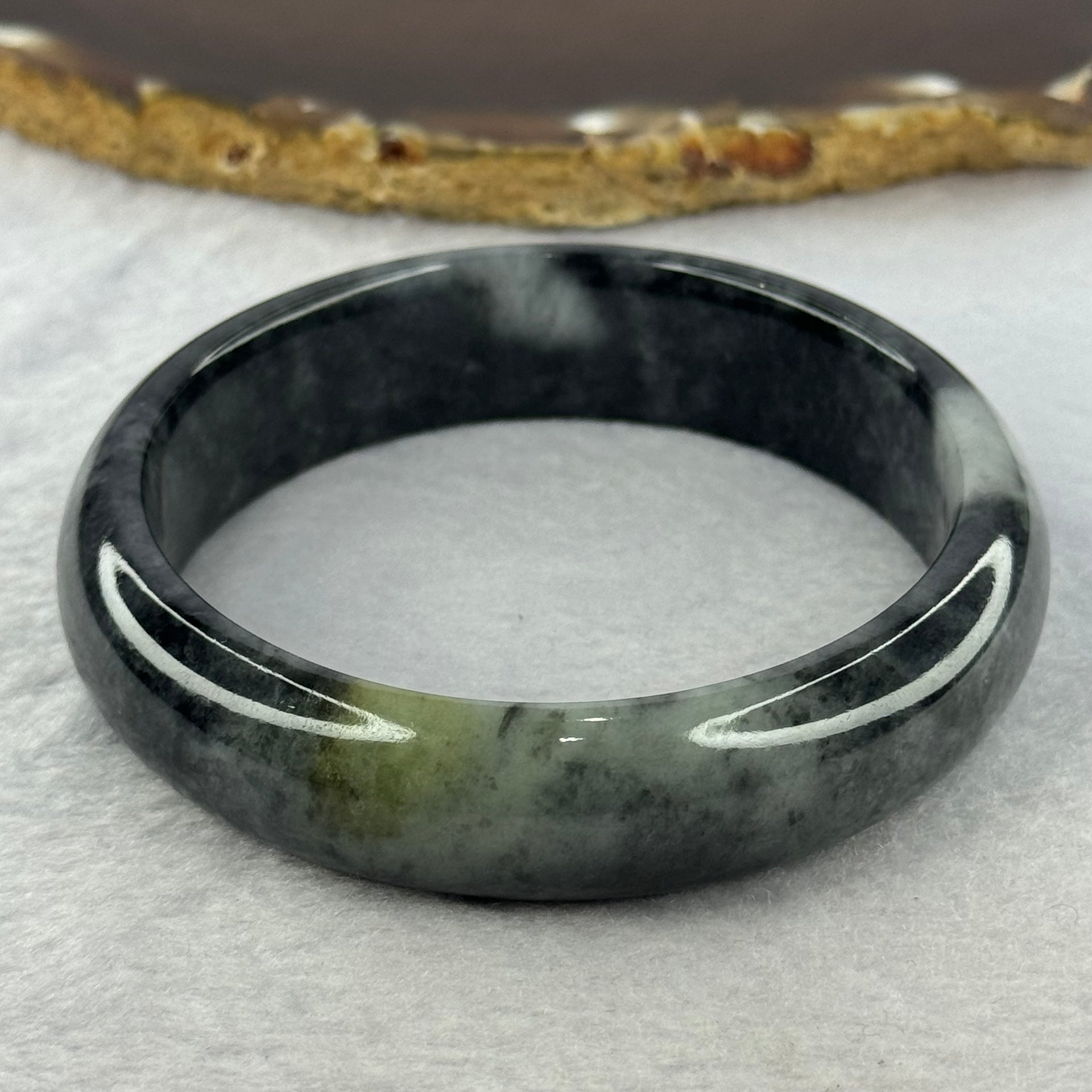 Type A Wuji Black Grey and Yellow Jadeite Bangle 72.74g Internal Diameter 60.5mm 16.4 by 8.1mm (Close to Perfect) - Huangs Jadeite and Jewelry Pte Ltd